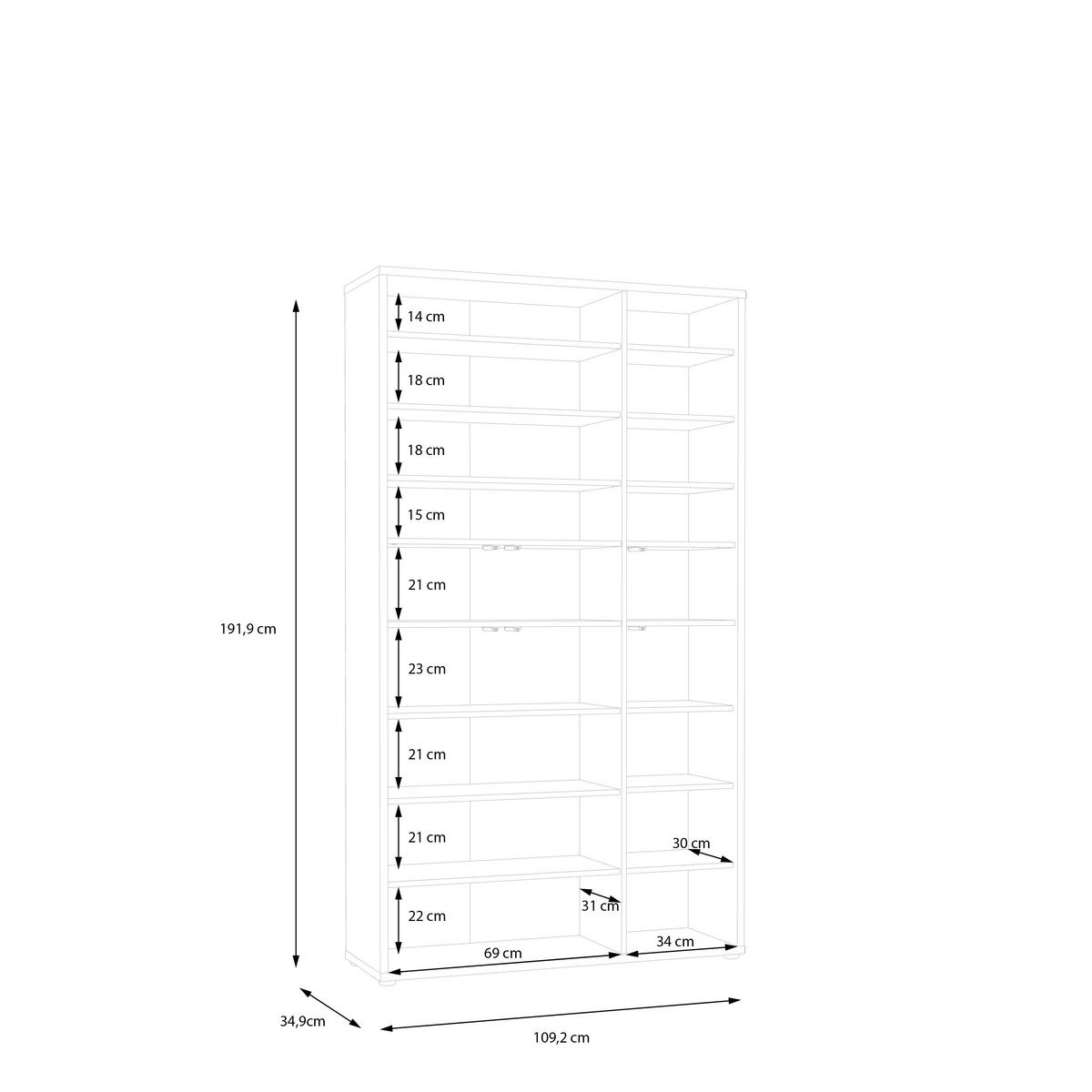 SCHUHSCHRANK Eichefarben  - Eichefarben/Grau, MODERN, Holzwerkstoff/Kunststoff (109,2/191,9/34,9cm) - Carryhome