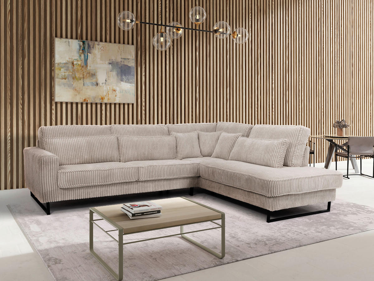 ROHOVÁ SEDAČKA, textil, kompozitní dřevo, béžová - černá/béžová, Konvenční, kov/kompozitní dřevo (284/253cm) - Livetastic
