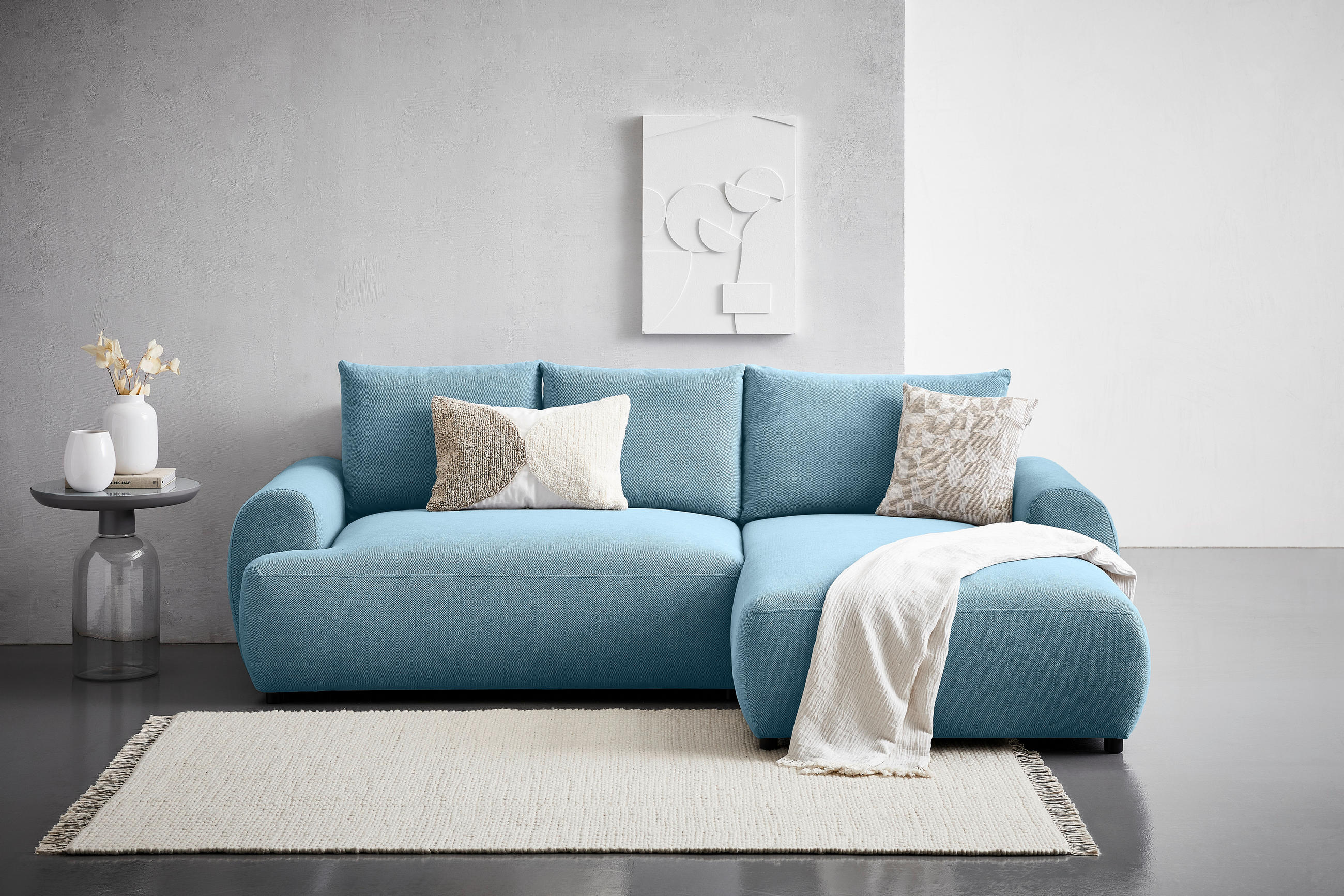 ECKSOFA in Webstoff Blau  - Blau/Schwarz, Modern, Kunststoff/Textil (265/175cm) - MID.YOU