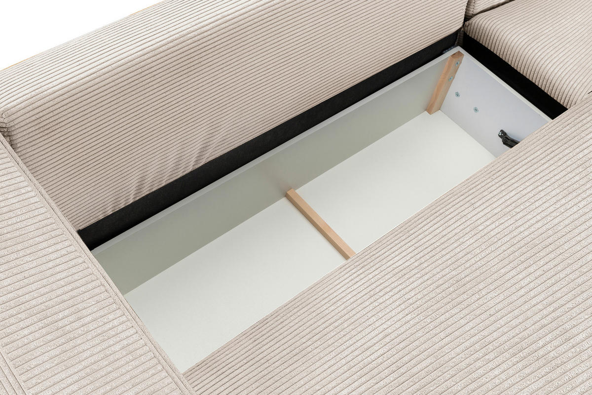 ECKSOFA in Cord Creme  - Creme/Schwarz, Design, Holz/Textil (264/184cm) - Stylife