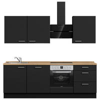 KÜCHENBLOCK 240 cm   in Schwarz, Eichefarben  - Edelstahlfarben/Eichefarben, MODERN, Holzwerkstoff/Metall (240cm) - Nobilia