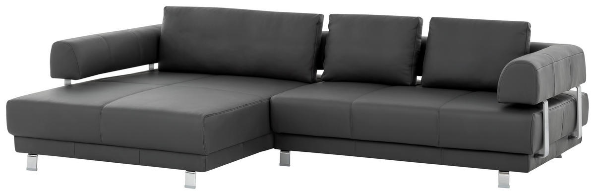 ECKSOFA Schieferfarben Echtleder  - Chromfarben/Schieferfarben, Design, Leder/Metall (188/307cm)