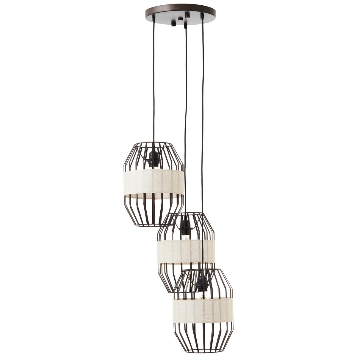 PENDELLEUCHTE 43/168 cm    - Schwarz/Naturfarben, Basics, Textil/Metall (43/168cm) - Brilliant