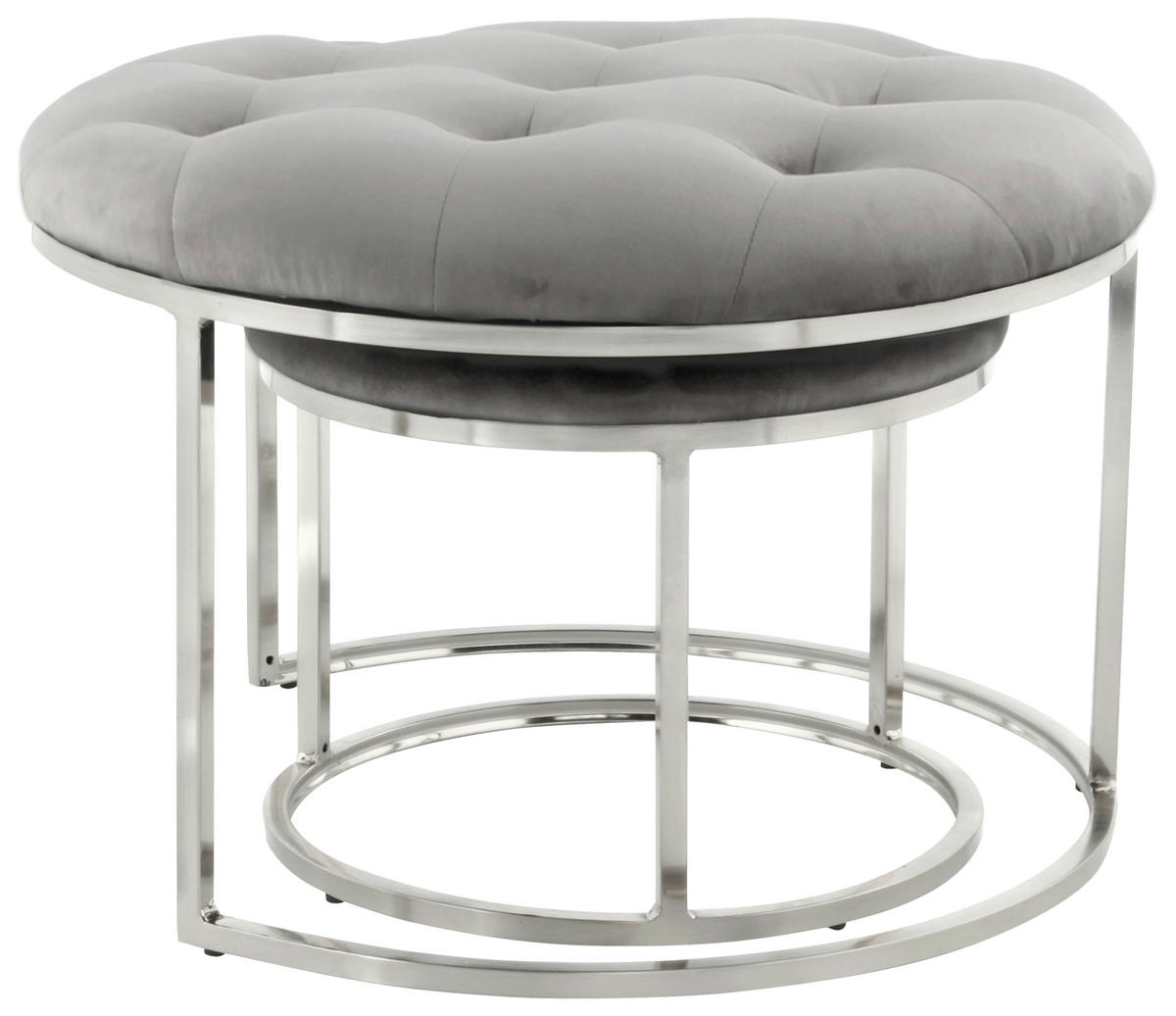 HOCKERSET Grau, Silberfarben  - Silberfarben/Grau, Design, Textil/Metall (40+60cm) - Kayoom