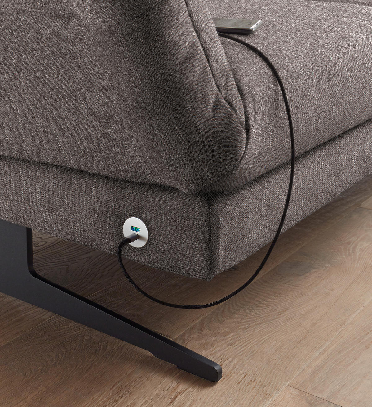 ECKSOFA in Flachgewebe Greige  - Greige/Schwarz, Design, Textil/Metall (279-327/176-217cm) - Dieter Knoll