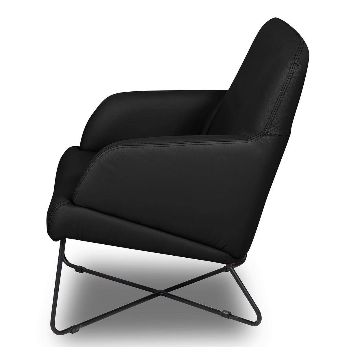 SESSEL in Echtleder Schwarz  - Schwarz, Design, Leder/Metall (67/87/74cm) - Livetastic