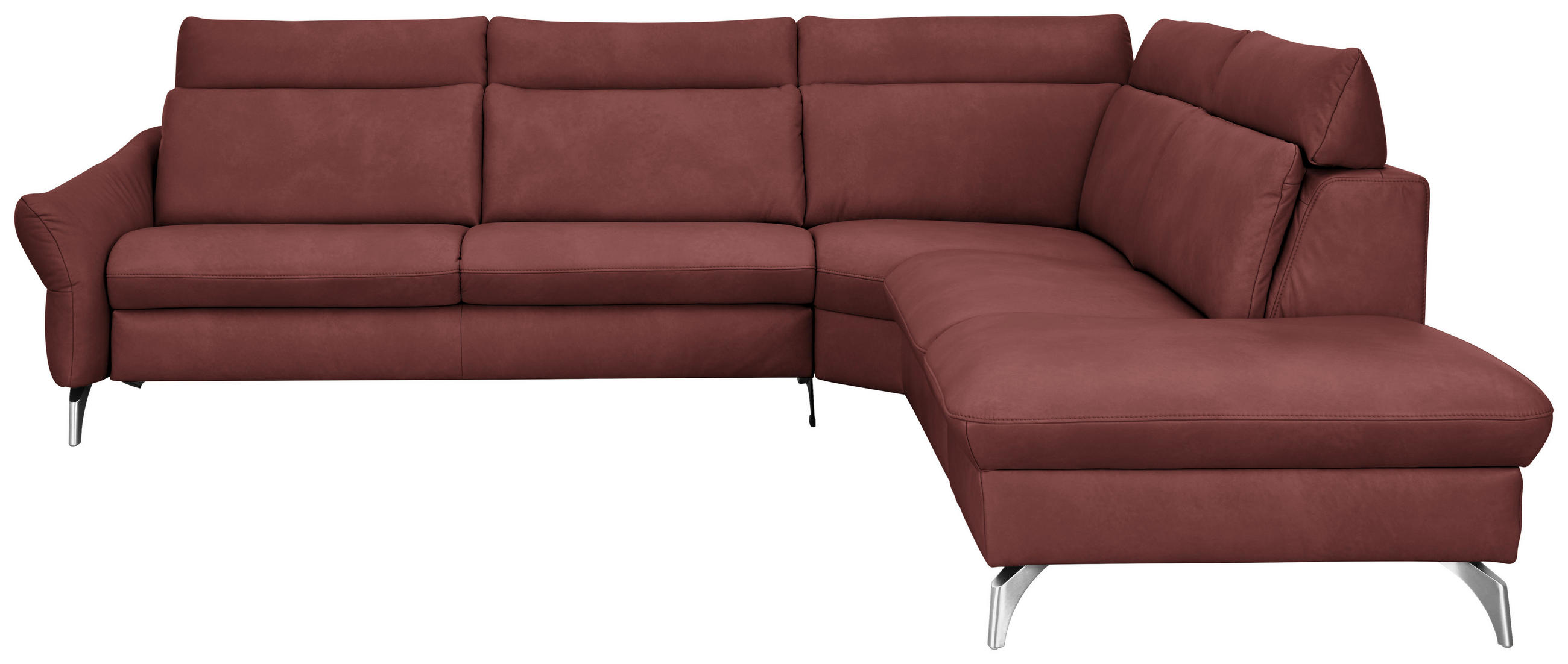 ECKSOFA in Echtleder Rotbraun  - Edelstahlfarben/Rotbraun, Konventionell, Leder/Metall (296/242cm) - Himolla Komfortklass