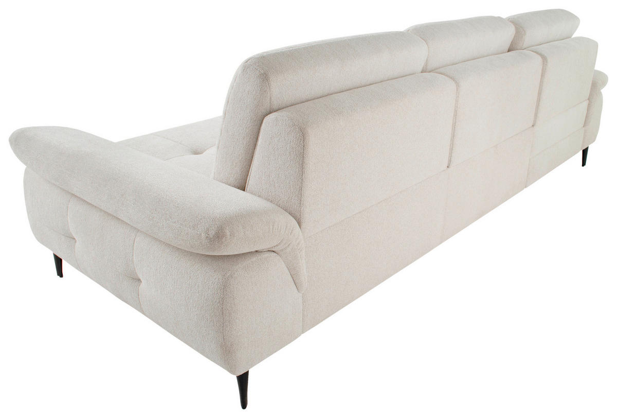 ECKSOFA ALMA in Chenille Creme  191/285 cm  - Creme/Schwarz, Design, Textil/Metall (191/285cm) - Livetastic