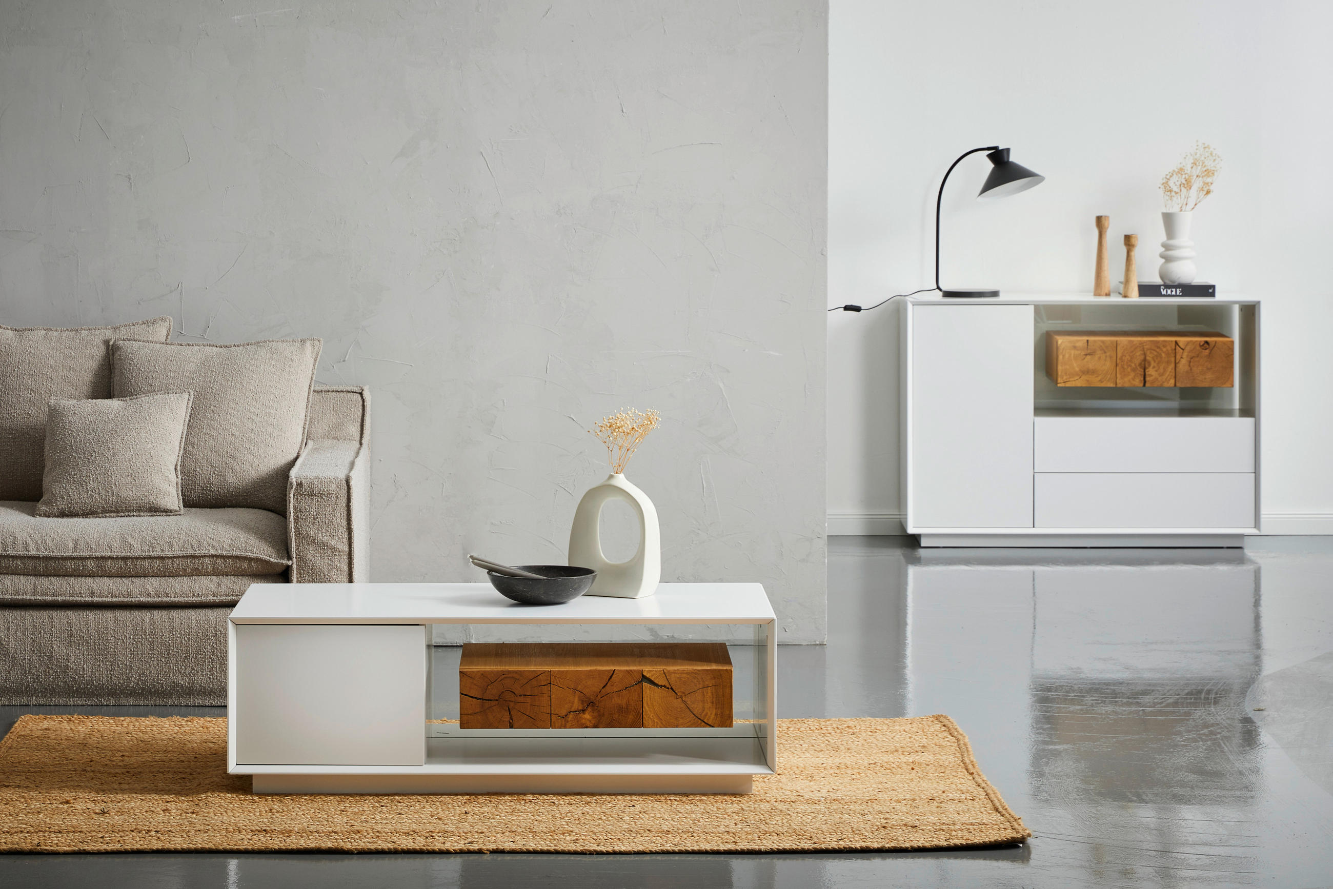 Couchtisch Hasti in Holz, Holzwerkstoff  - Weiss/Eichefarben, Design, Holz/Holzwerkstoff (120/40/60cm) - MID.YOU