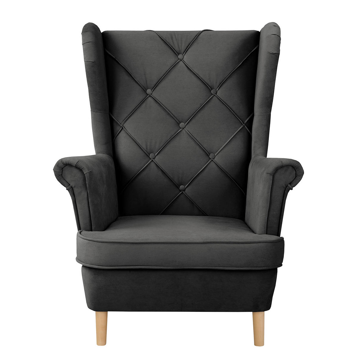 OHRENSESSEL Samt Schwarz  - Schwarz/Naturfarben, Design, Holz/Textil (84/105/90cm) - P & B