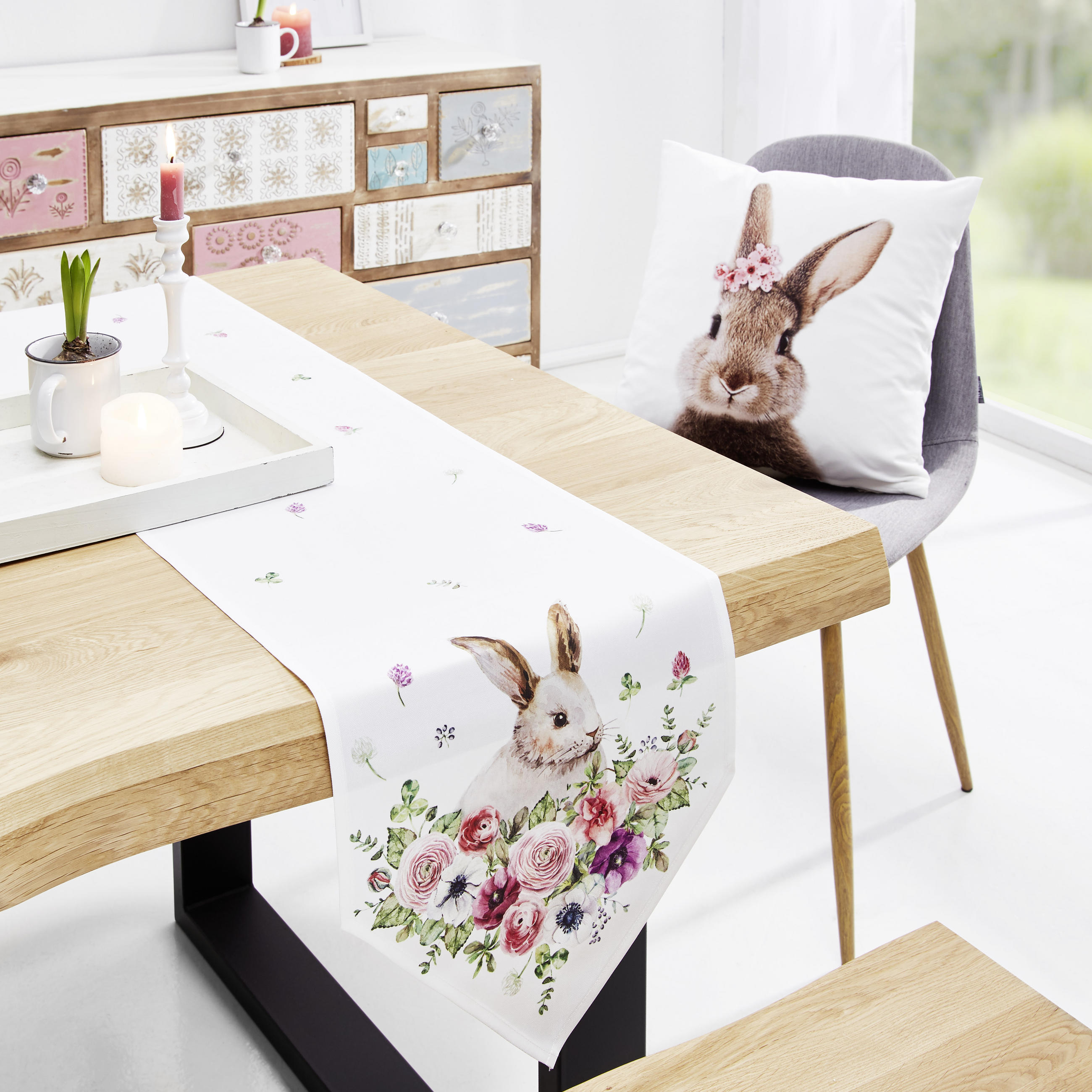 TISCHLÄUFER BUNNY 33/180 cm  - Rosa/Weiß, LIFESTYLE, Textil (33/180cm) - Esposa