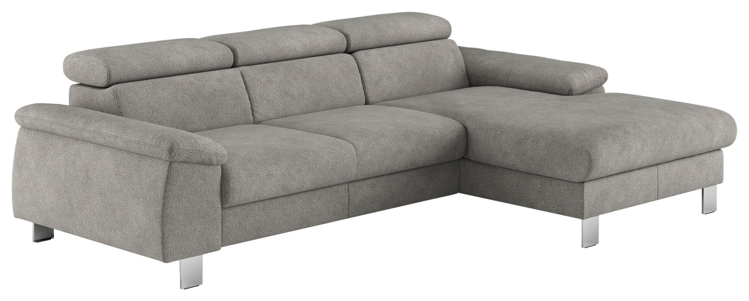 ECKSOFA Grau Flachgewebe Bettkasten, Schlaffunktion, Kopfteilverstellung  - Chromfarben/Grau, Design, Textil/Metall (244/166cm) - Livetastic