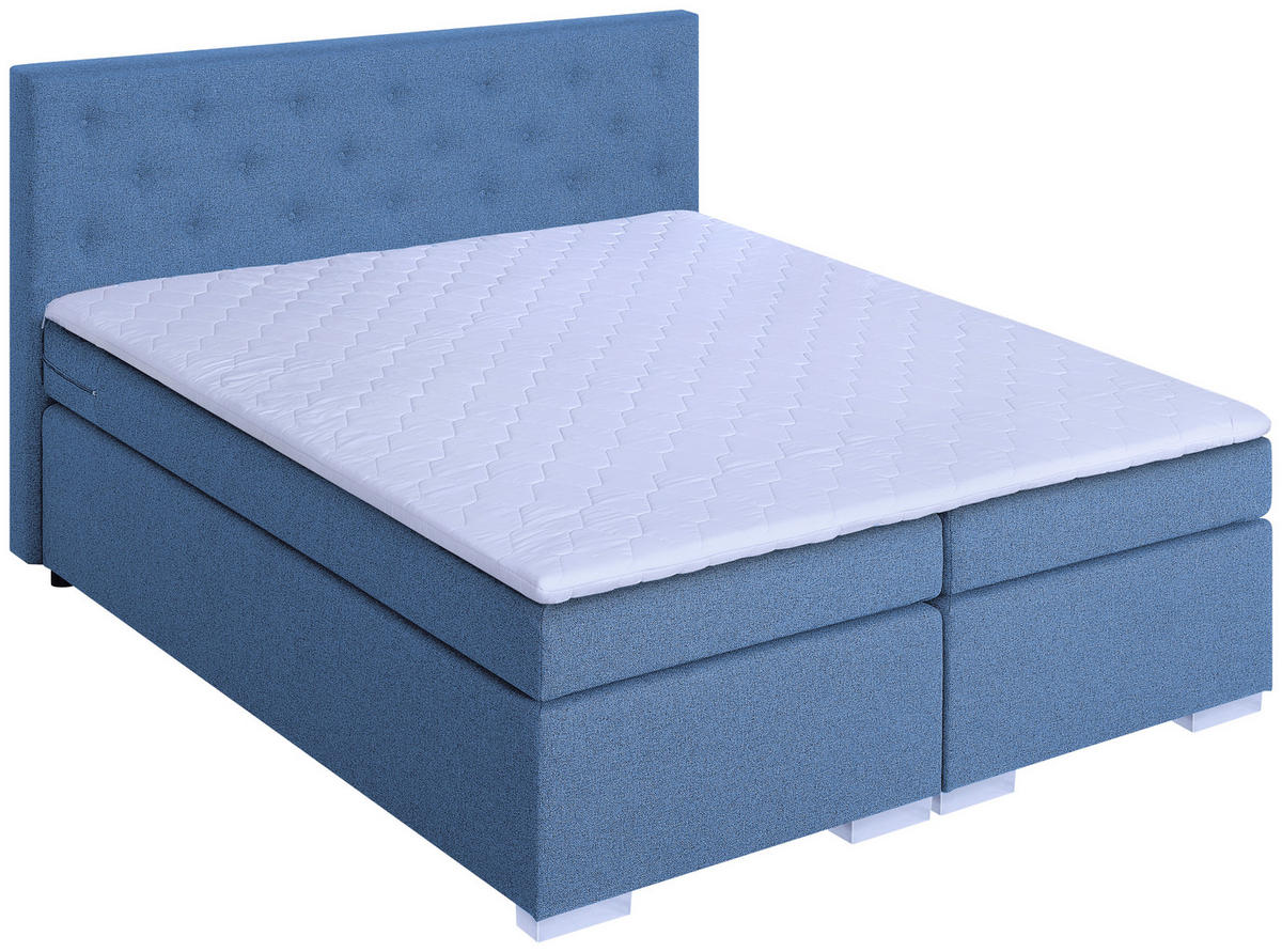 BOXSPRINGBETT 180/200 cm,  in Blau, Topper, Matratzen, H3 = fest  - Chromfarben/Blau, MODERN, Holzwerkstoff/Textil (180/200cm) - MID.YOU