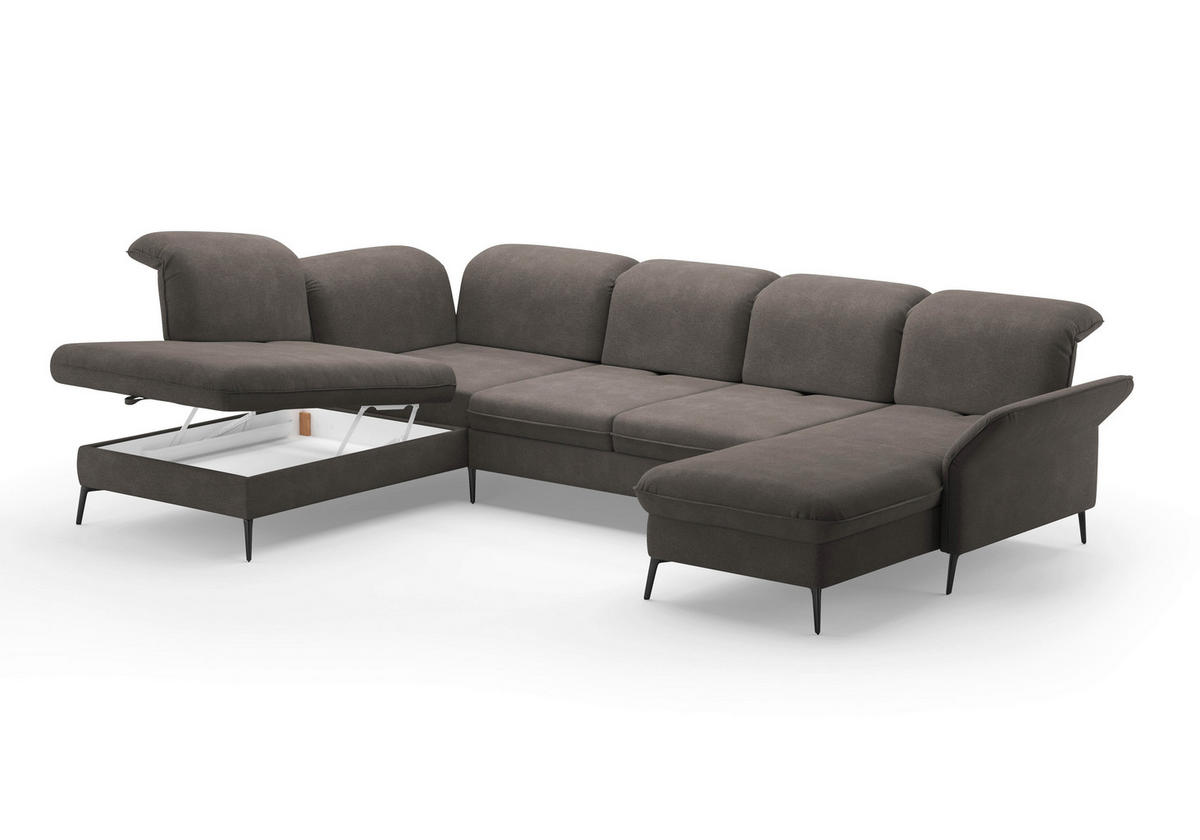 WOHNLANDSCHAFT in Flachgewebe Graphitfarben  - Schwarz/Graphitfarben, KONVENTIONELL, Textil/Metall (231/359/198cm) - Sit & More