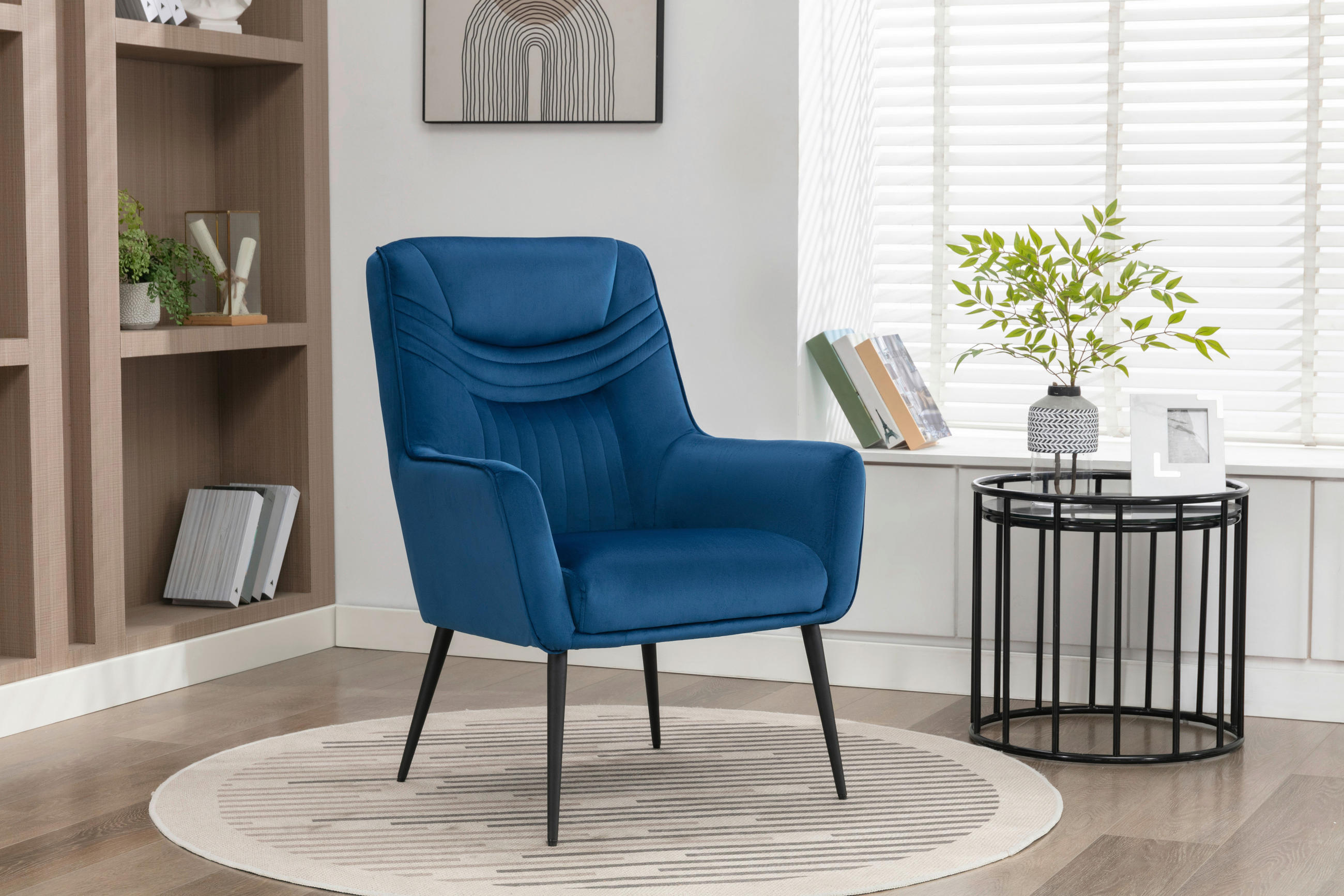 SESSEL Samt Blau    - Blau/Schwarz, Design, Textil/Metall (74/99/74cm) - Livetastic