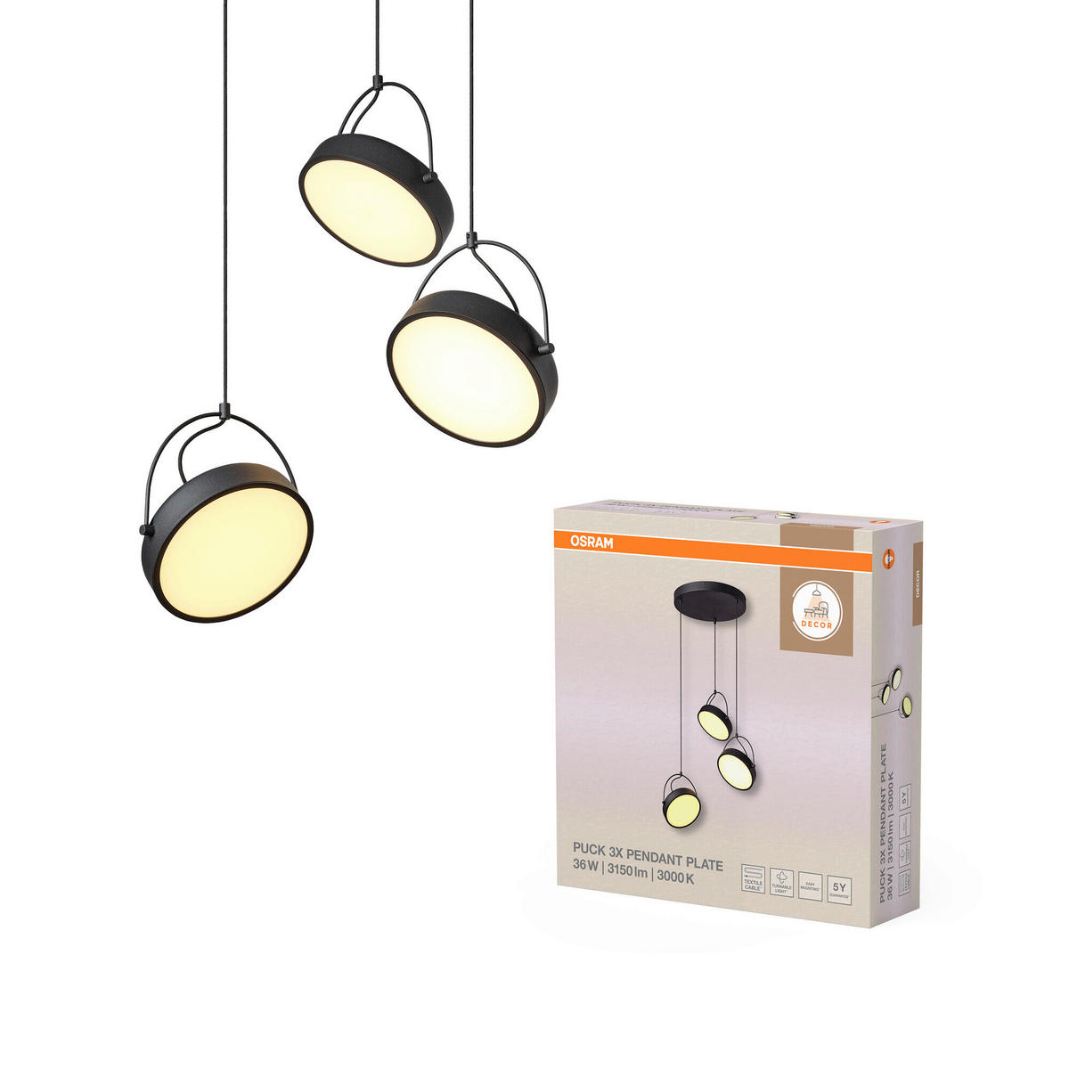LED-HÄNGELEUCHTE 54/150 cm  - Schwarz, Design, Kunststoff/Metall (54/150cm) - Osram