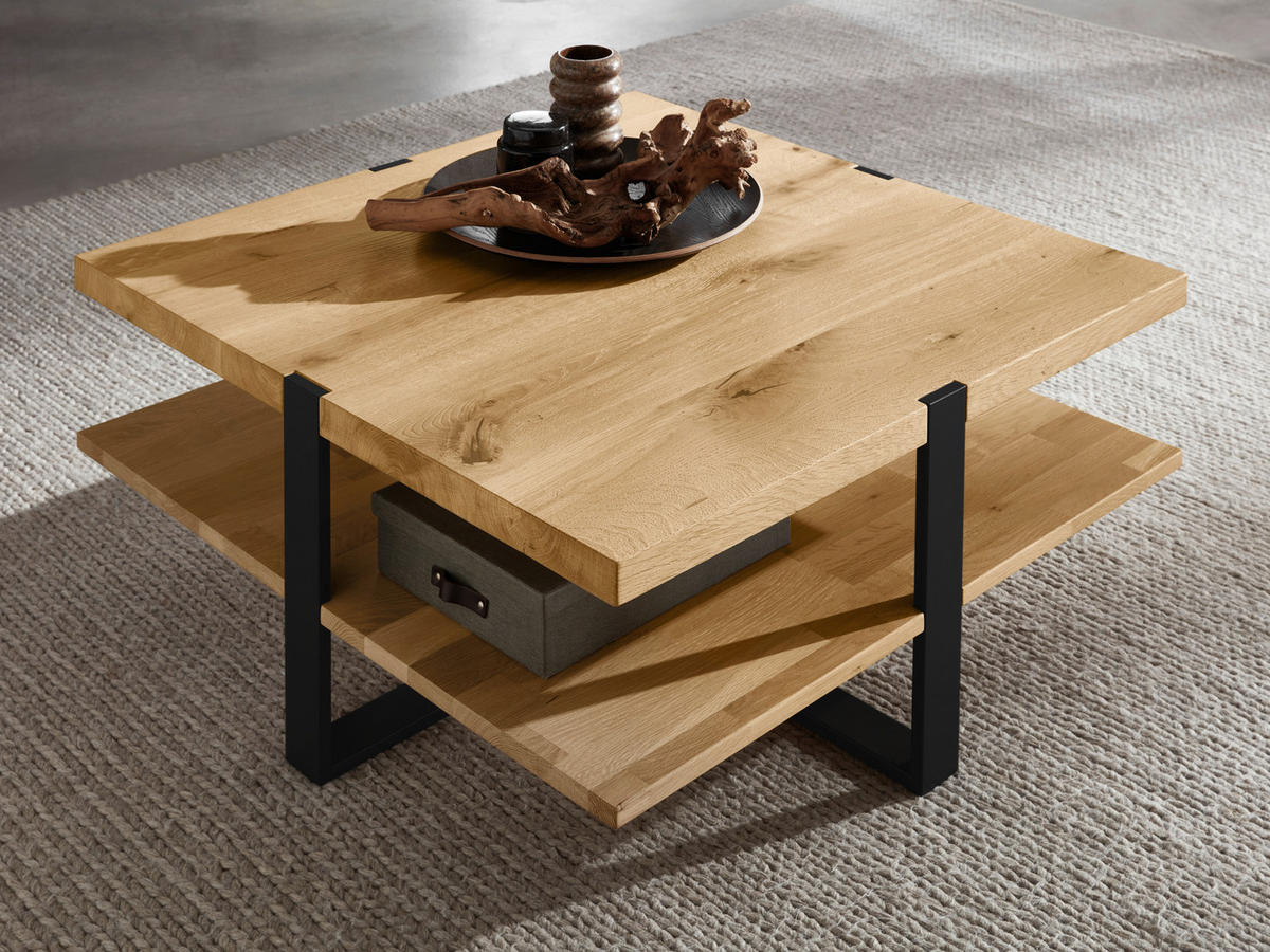 COUCHTISCH in Holz, Metall 90/90/40 cm  - Eichefarben/Graphitfarben, Natur, Holz/Metall (90/90/40cm) - Valdera