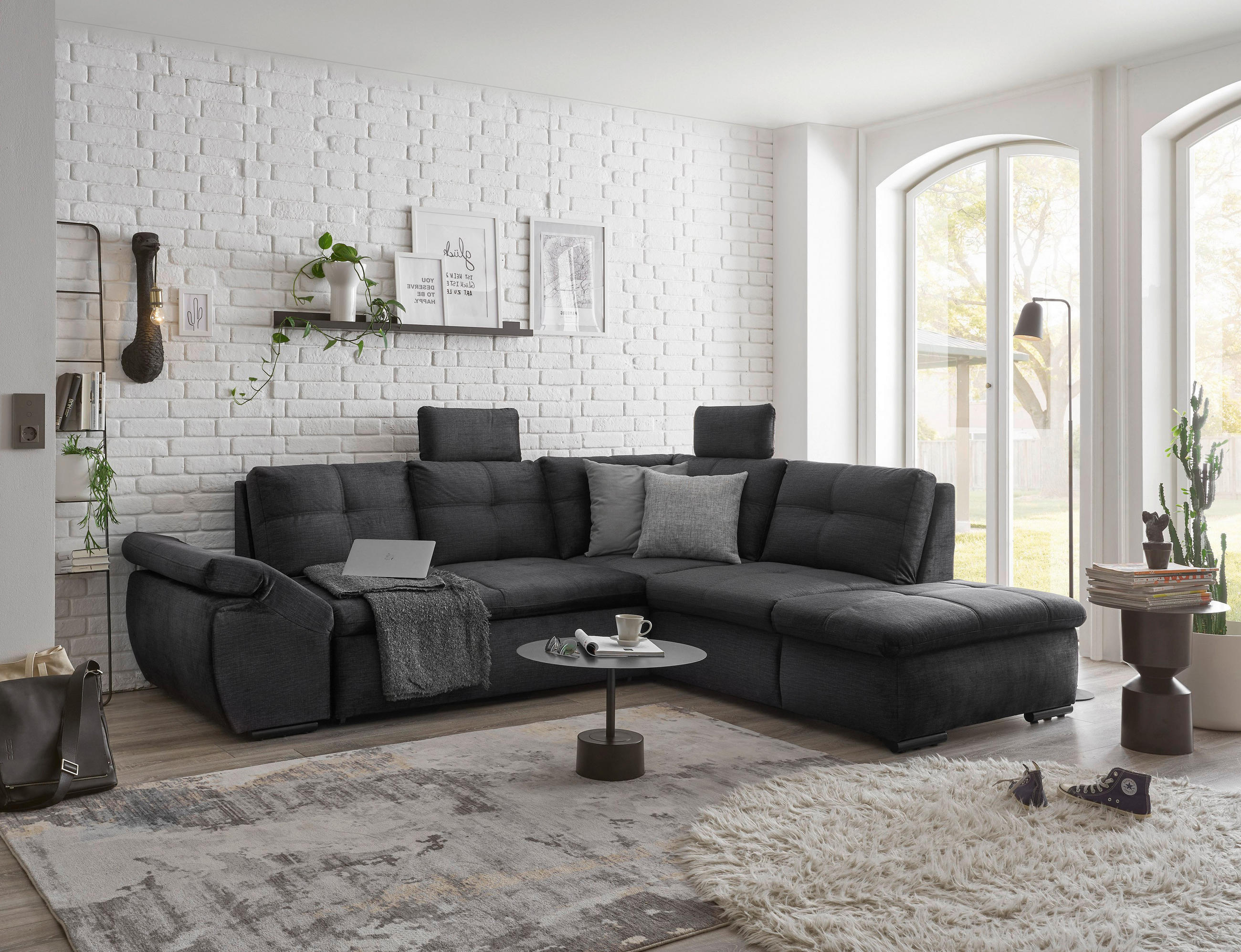 ECKSOFA in Mikrovelours Schwarz - Schwarz, Konventionell, Kunststoff/Textil (265/217cm) - Carryhome