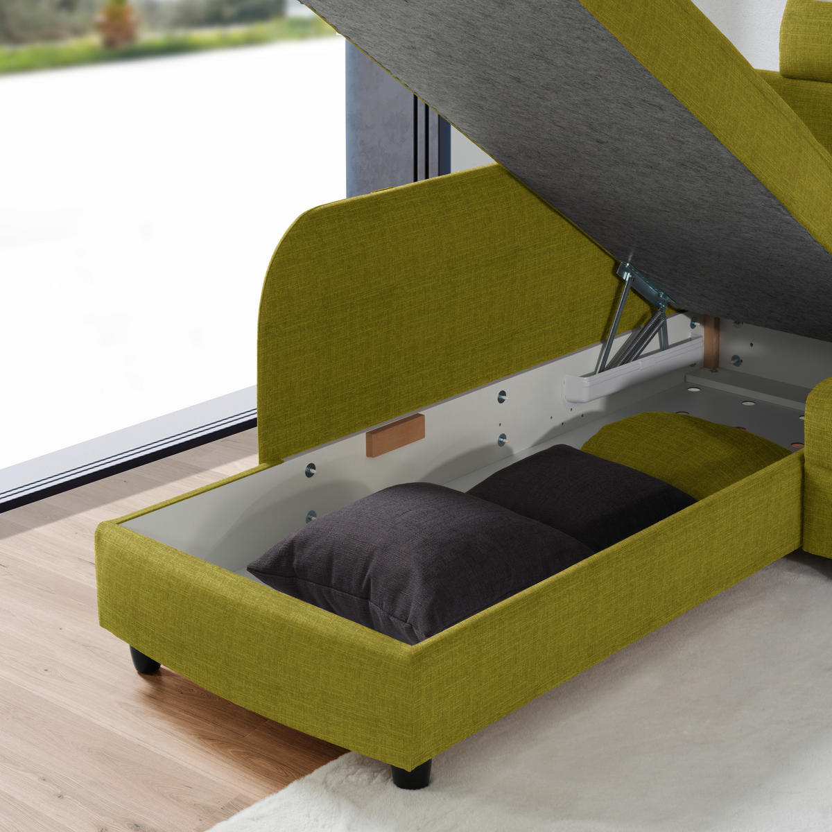 ECKSOFA  in Chenille Grün  208/226 cm  - Schwarz/Grün, KONVENTIONELL, Textil (208/226cm) - Sedda