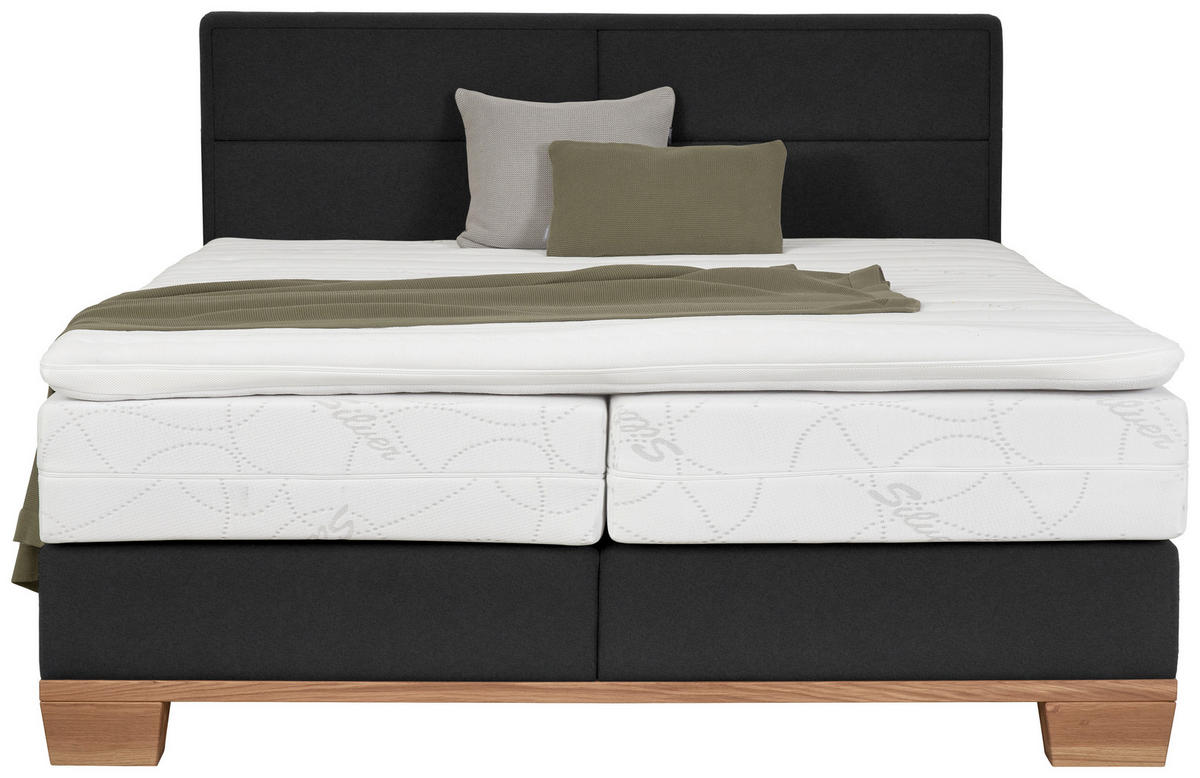 BOXSPRINGBETT 180/200 cm,  in Eichefarben, Dunkelgrau, Matratze, Topper, H2 = mittel  - Eichefarben/Dunkelgrau, Natur, Holz/Textil (180/200cm) - Valnatura