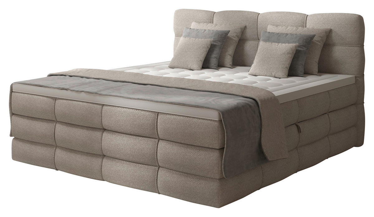 BOXSPRINGBETT 160/200 cm,  in Elfenbein, gepolstertes Kopfteil, Bettkasten, Topper, Matratzen, H3 + H3 = fest  - Elfenbein/Schwarz, Design, Kunststoff/Textil (160/200cm) - Chameo