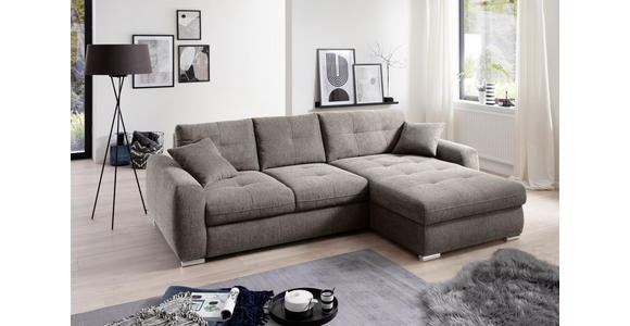 ECKSOFA in Mikrofaser Taupe  - Taupe/Chromfarben, MODERN, Kunststoff/Textil (276/193cm) - Hom`in