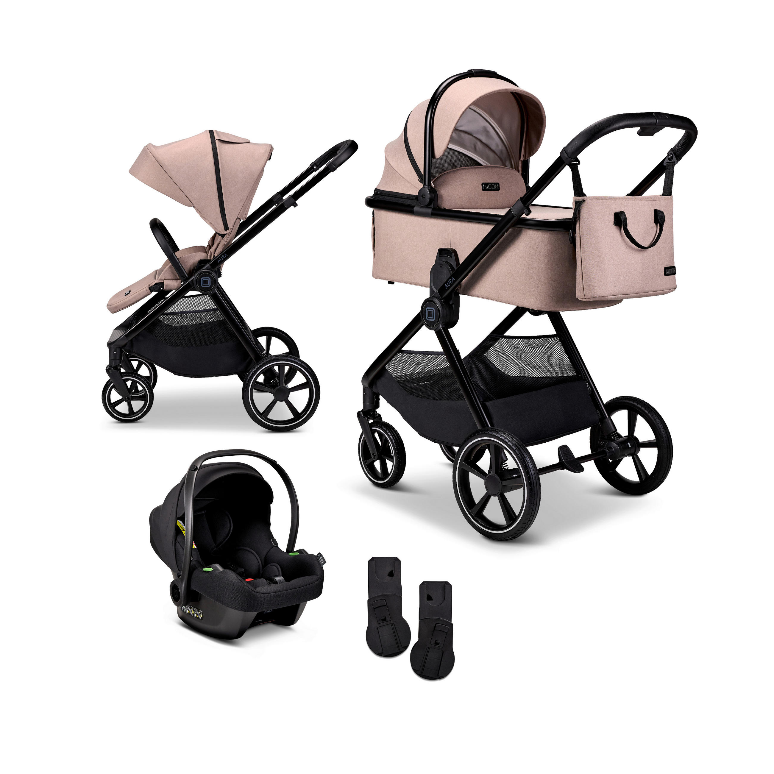 KINDERWAGENSET  Aura Set  Sand Melange  - Sandfarben, Basics (140/61/115cm) - Moon