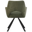 ARMLEHNSTUHL  inklusive Armlehnen, Sitzfläche 180° drehbar Cord  - Schwarz/Grün, Design, Textil/Metall (60/85/63cm) - Hom`in