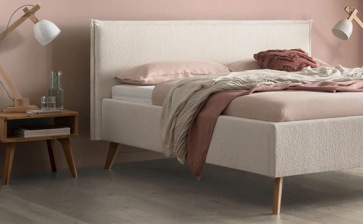 POLSTERBETT 140/200 cm  in Weiss, Eichefarben  - Weiss/Eichefarben, Design, Holz/Textil (140/200cm) - Hasena