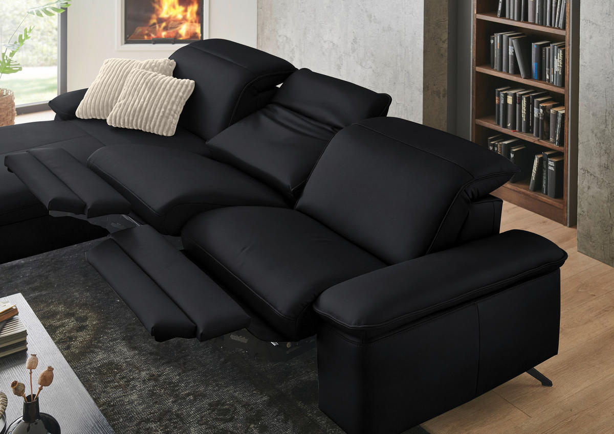 ECKSOFA  Echtleder Anthrazit  - Anthrazit/Schwarz, Design, Leder/Metall (169/307cm) - Beldomo Premium