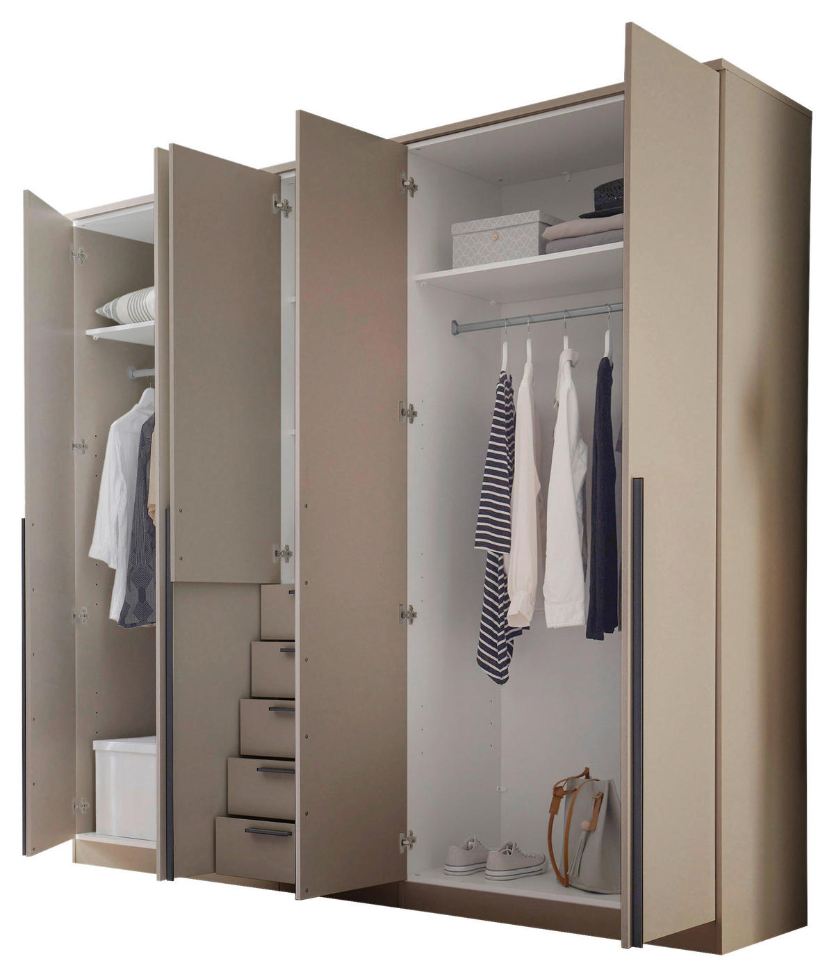 KLEIDERSCHRANK 225/210/52 cm,  in Kaschmir, 5-türig  - Kaschmir/Schwarz, KONVENTIONELL, Holzwerkstoff/Kunststoff (225/210/52cm) - Livetastic