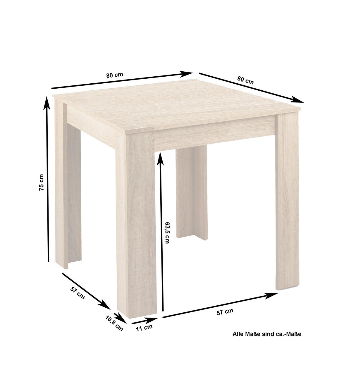 ESSTISCH 80/80/75 cm Nachbildung  Holzwerkstoff in verschiedenen Größen erhältlich, in verschiedenen Holzdekoren erhältlich quadratisch Sonoma Eiche  - Sonoma Eiche, MODERN, Holzwerkstoff (80/80/75cm) - MID.YOU