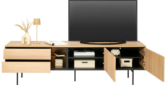 TV-ELEMENT Schwarz, Eichefarben 197/56/41 cm - Eichefarben/Schwarz, Basics, Glas/Holzwerkstoff (197/56/41cm) - Hom`in