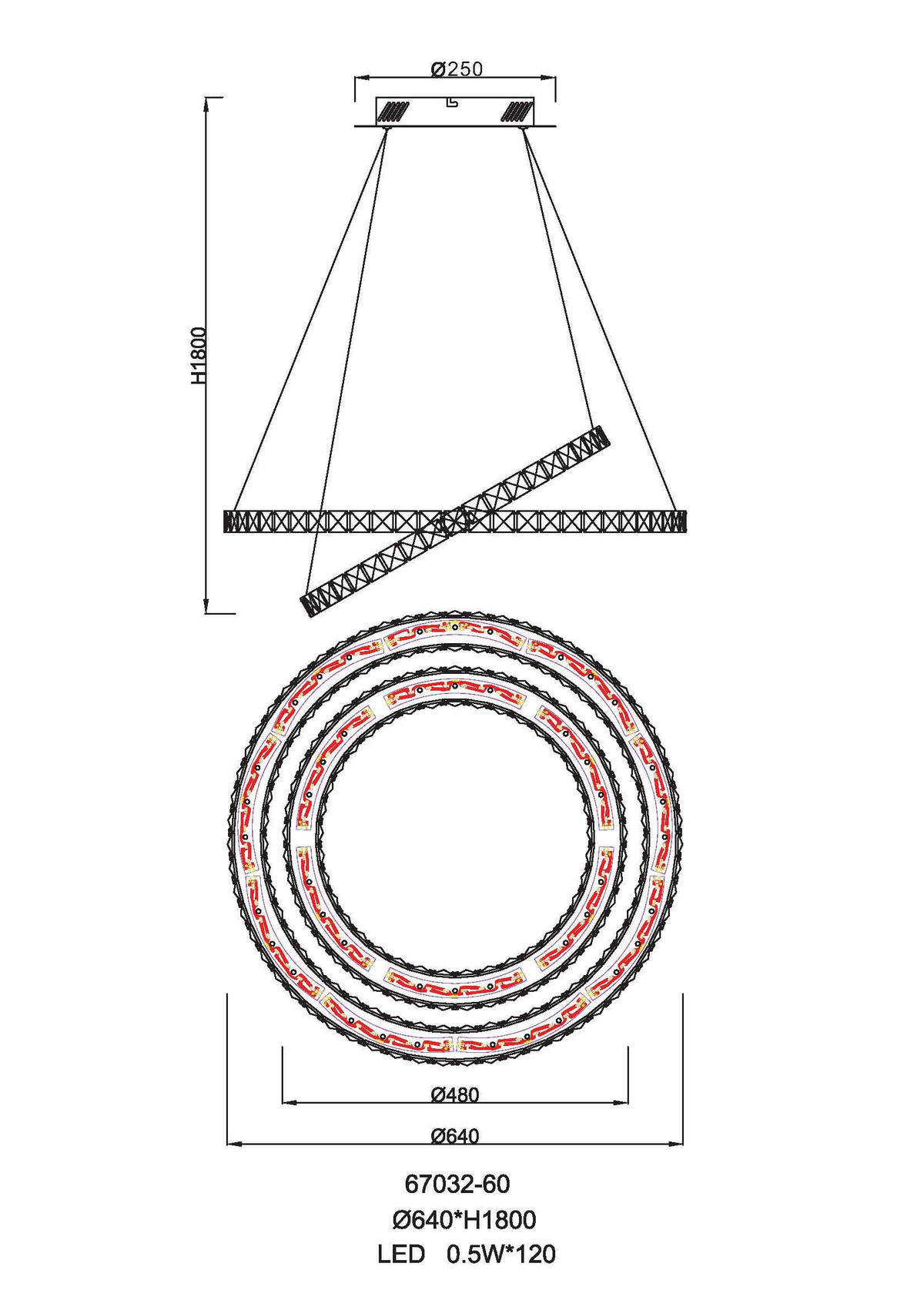LUSTRĂ LED  - străveziu, Konventionell, sticlă/metal (64cm)