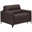 SCHLAFSESSEL Echtleder Dunkelbraun Liegefunktion {item.attr(124-153'),[ ]} - Dunkelbraun/Schwarz, Design, Leder/Metall (115/89/97cm) - Novel