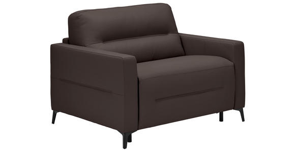 SCHLAFSESSEL Echtleder Dunkelbraun Liegefunktion {item.attr(124-153'),[ ]} - Dunkelbraun/Schwarz, Design, Leder/Metall (115/89/97cm) - Novel