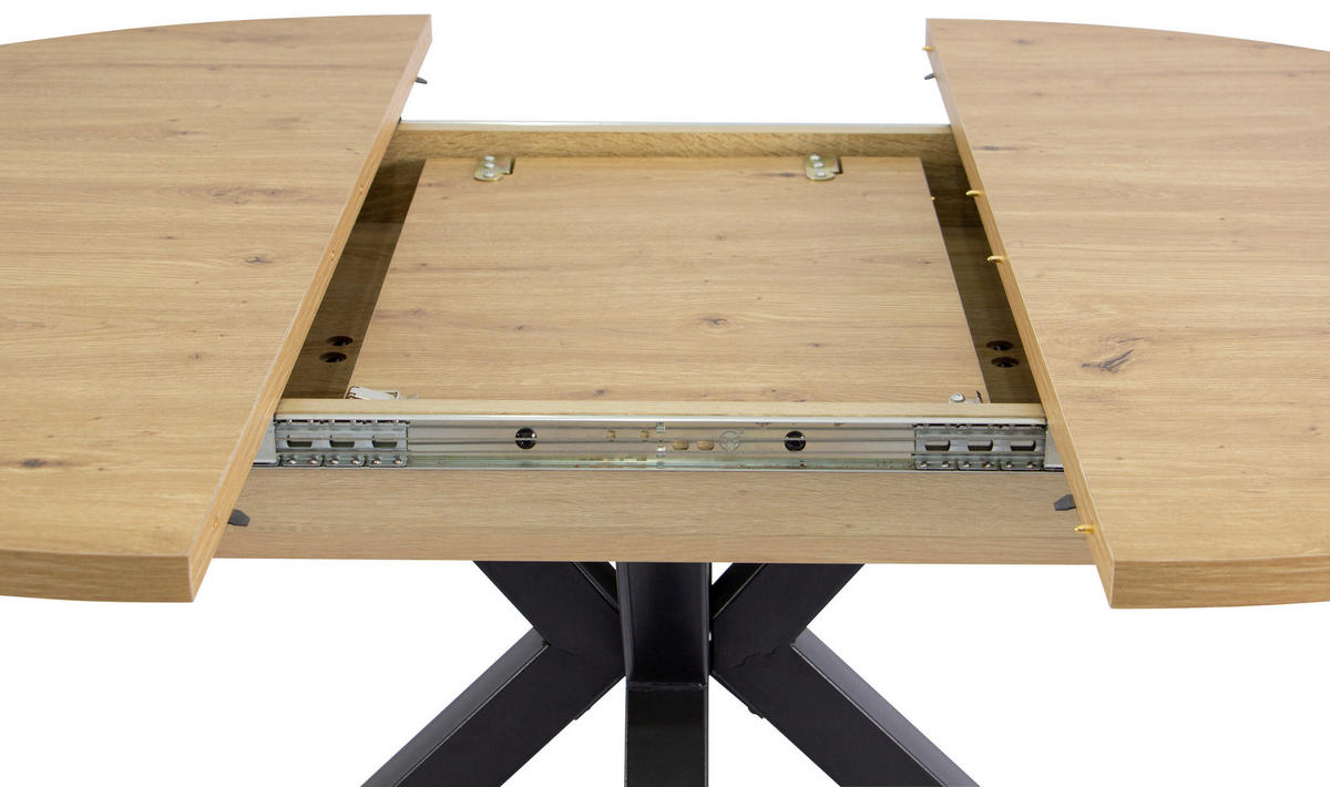 AUSZIEHTISCH Eiche Artisan, Schwarz rund  ausziehbar  - Schwarz/Eiche Artisan, KONVENTIONELL, Holzwerkstoff/Metall (110-150/76/110cm) - MID.YOU