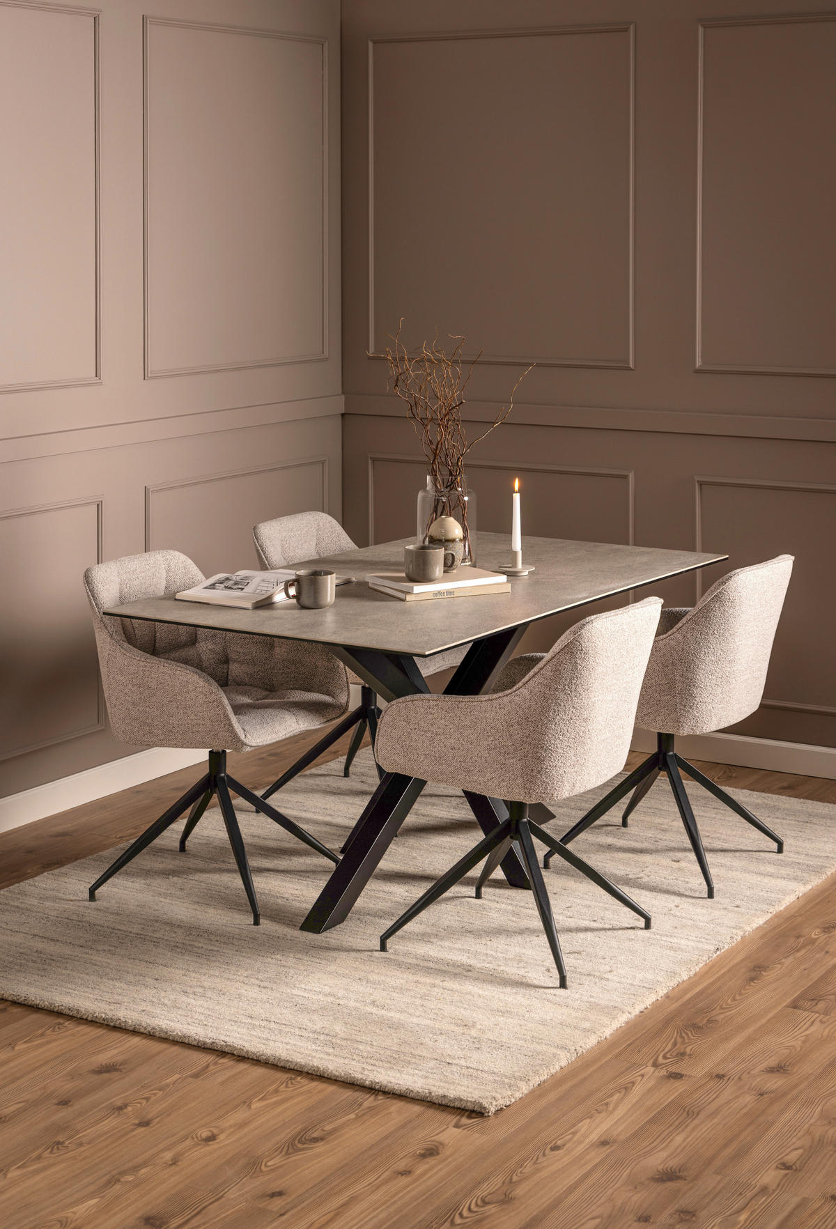 ESSTISCH in Keramik 160/90/75,5 cm  - Schwarz/Grau, Trend, Keramik/Metall (160/90/75,5cm) - MID.YOU