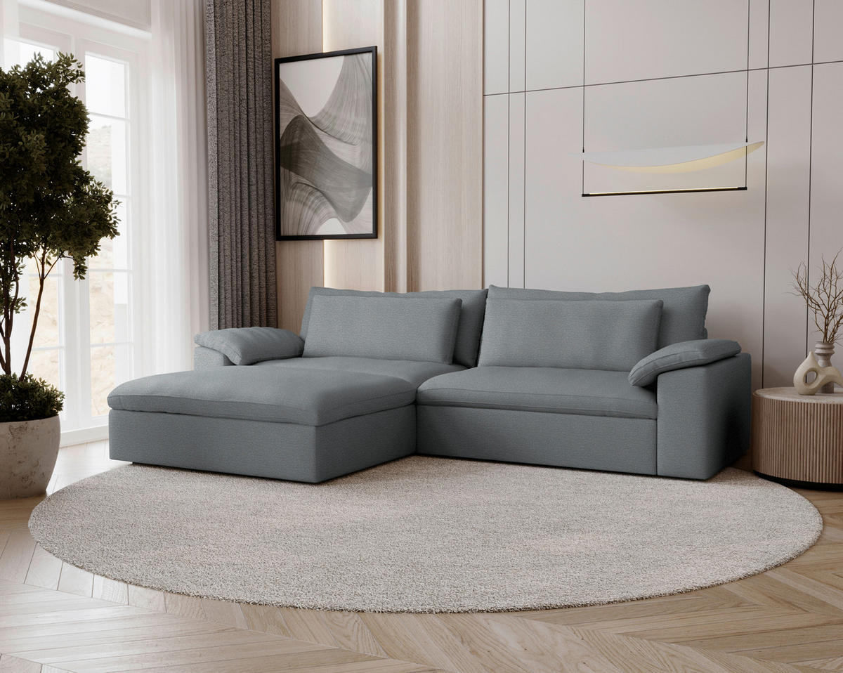 ECKSOFA  Chenille Grau  - Schwarz/Grau, Modern, Kunststoff/Textil (198/306cm) - Carryhome