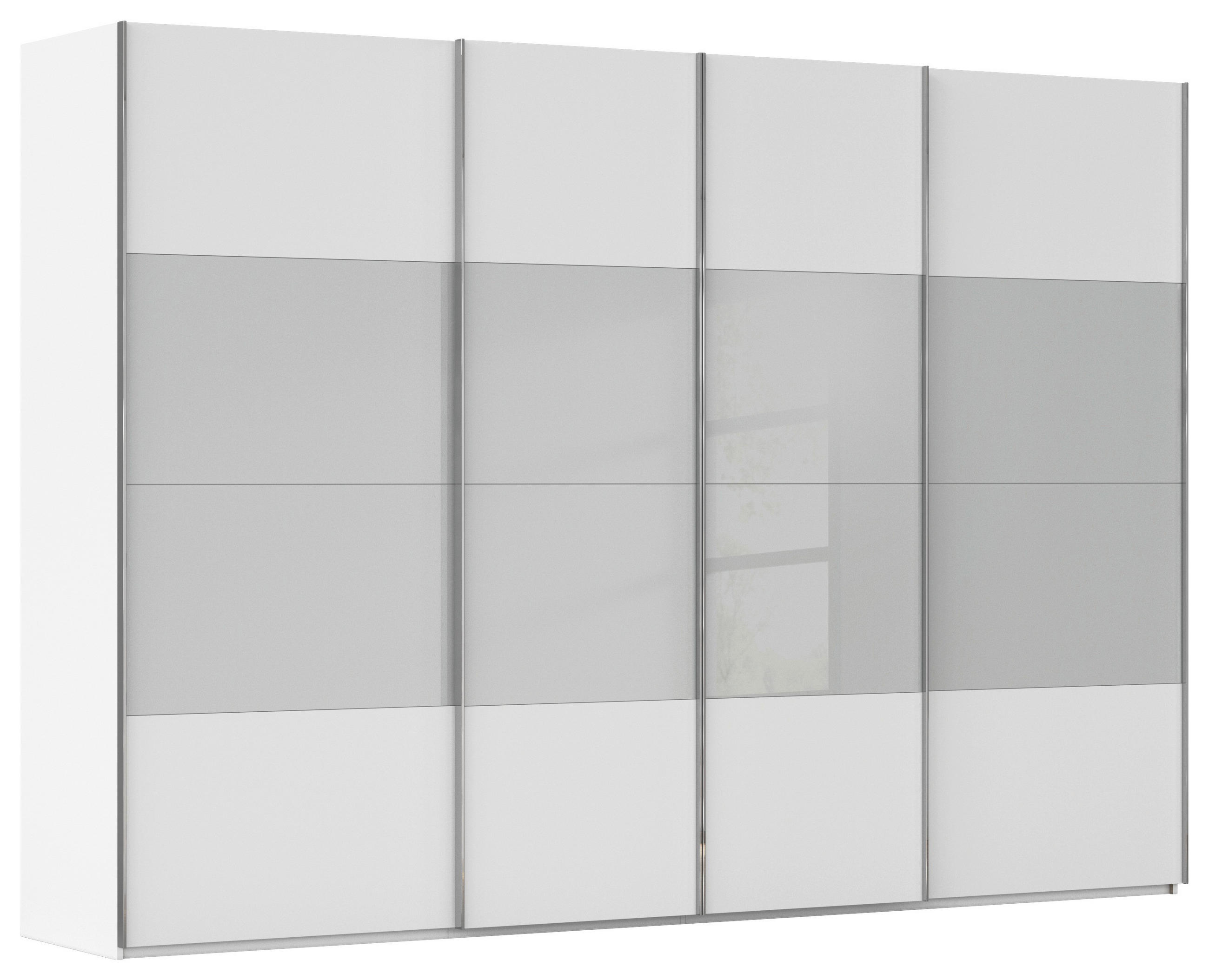 SCHWEBETÜRENSCHRANK 316/223/68 cm 4-türig Grau, Weiß  - Chromfarben/Weiß, KONVENTIONELL, Glas/Holzwerkstoff (316/223/68cm) - Novel