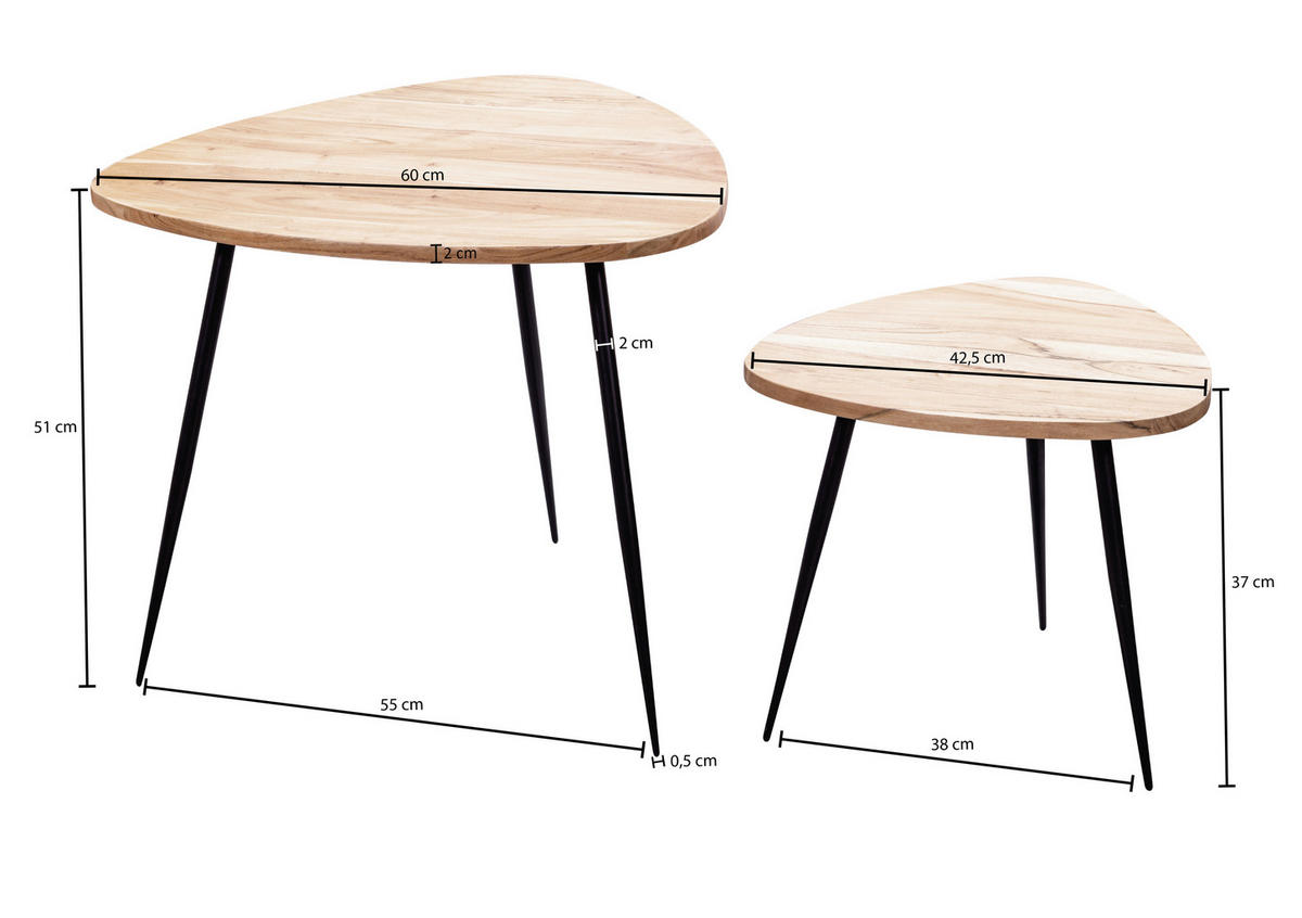 SADA ODKLÁDACÍCH STOLKŮ, akácie, barvy akácie - černá/barvy akácie, Moderní, kov/dřevo (60/60/51cm) - MID.YOU
