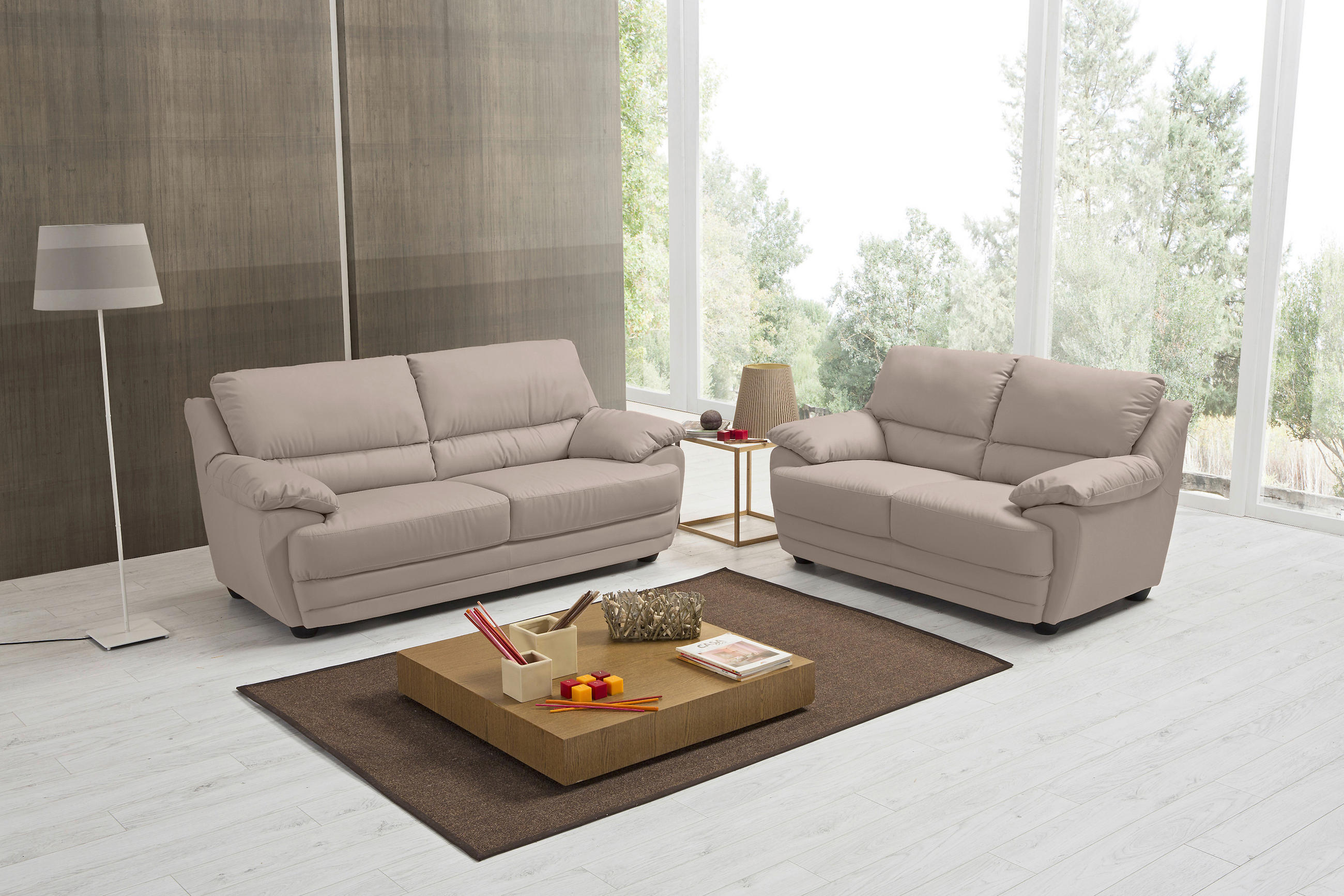 2-SITZER-SOFA in Lederlook Sandfarben - Sandfarben, Design, Kunststoff/Textil (209/97/100cm) - Livetastic