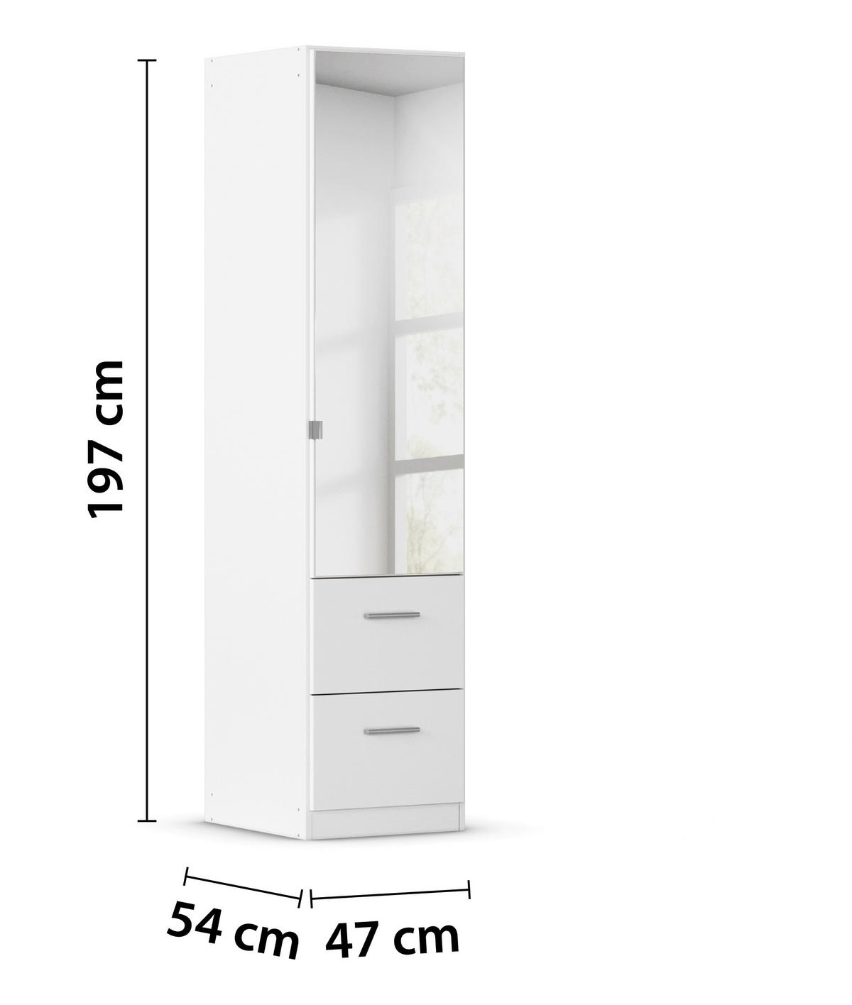 DREHTÜRENSCHRANK 47/197/54 cm,  in Weiß, 1-türig  - Alufarben/Weiß, KONVENTIONELL, Glas/Holzwerkstoff (47/197/54cm) - home24