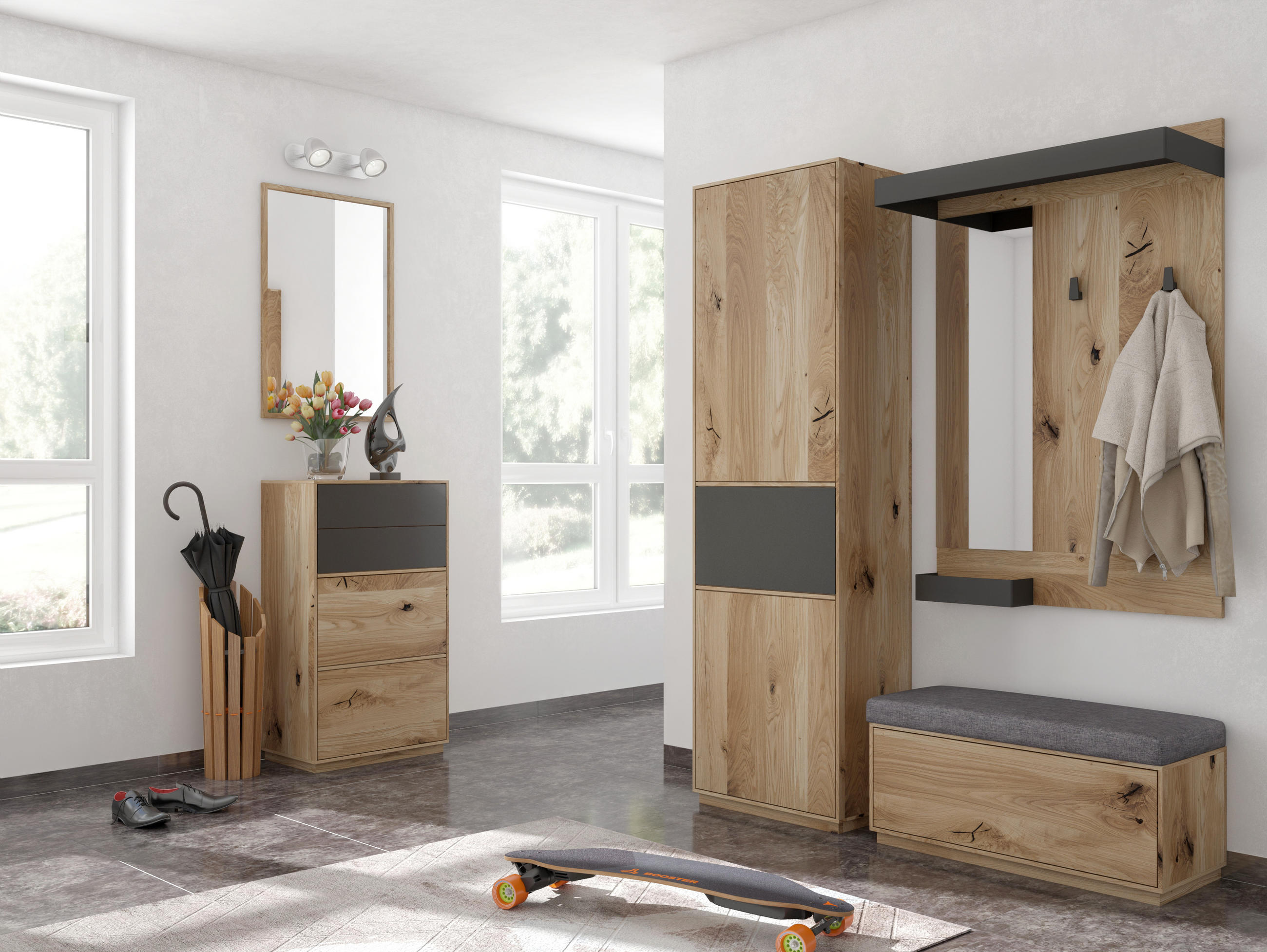 GARDEROBENSCHRANK in 60/205/38 cm - Eichefarben/Anthrazit, Natur, Glas/Holz (60/205/38cm) - Waldwelt