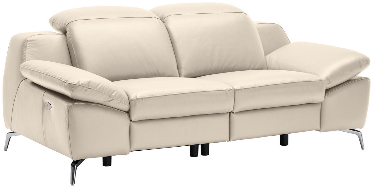 2-SITZER-SOFA Beige Echtleder  - Chromfarben/Beige, Design, Leder/Kunststoff (194/83-99/110cm) - Celina Home