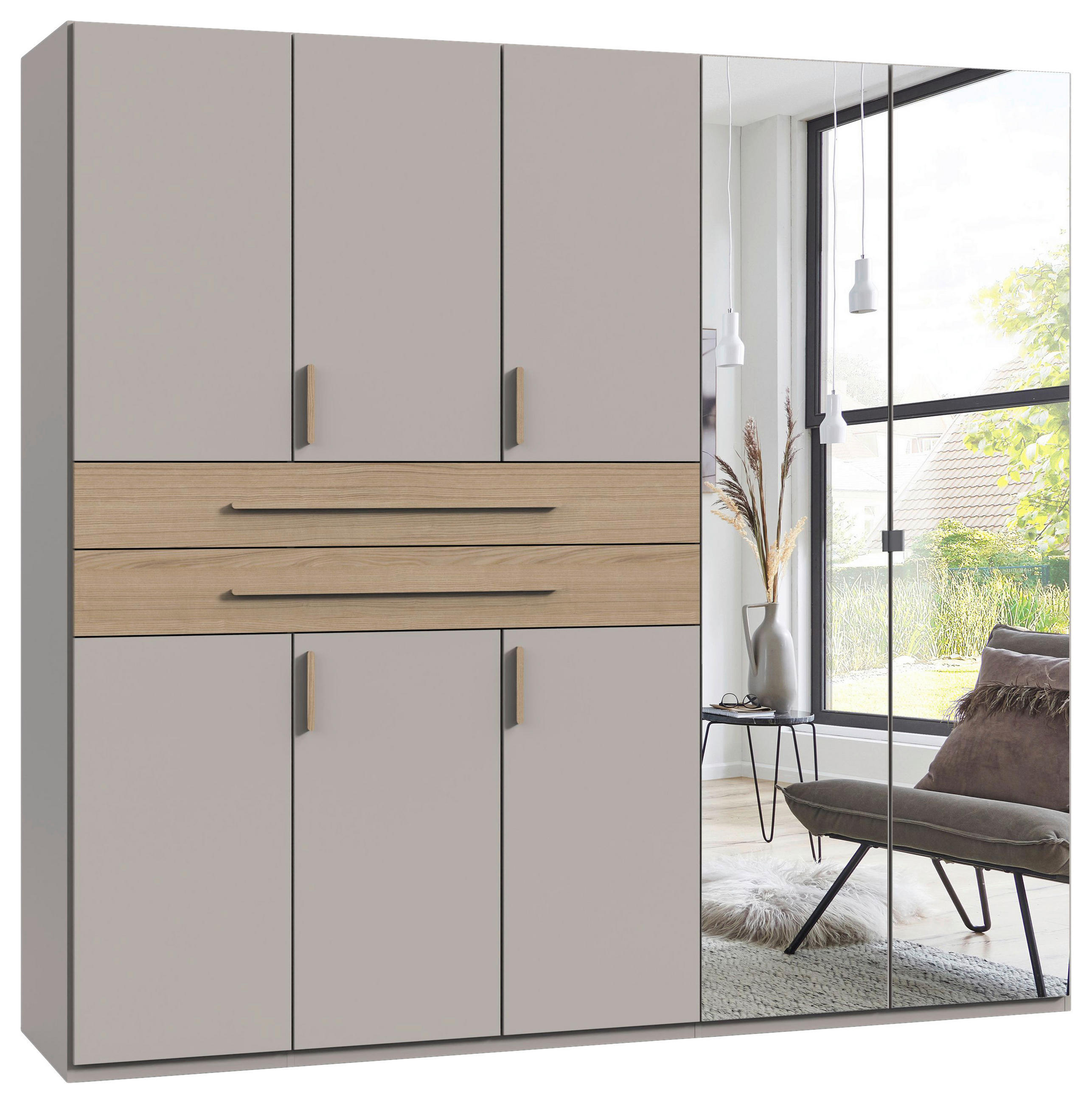 GARDEROB 225/208/65 cm ekfärgad, kashmir  - kashmir/ekfärgad, Design, trämaterial/glas (225/208/65cm) - Carryhome