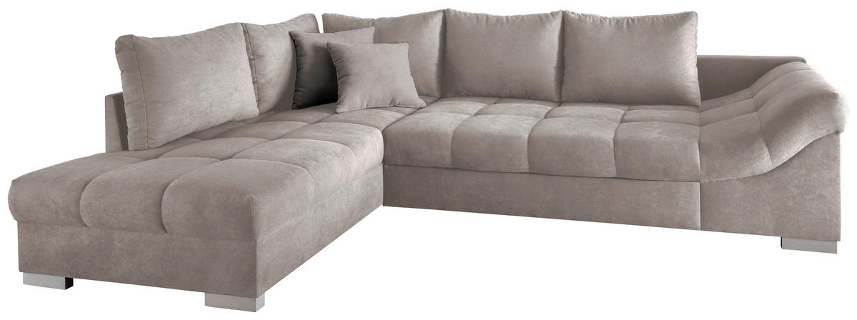 ECKSCHLAFSOFA Taupe Mikrofaser  - Taupe/Silberfarben, Design, Holz/Textil (202/298cm) - MID.YOU