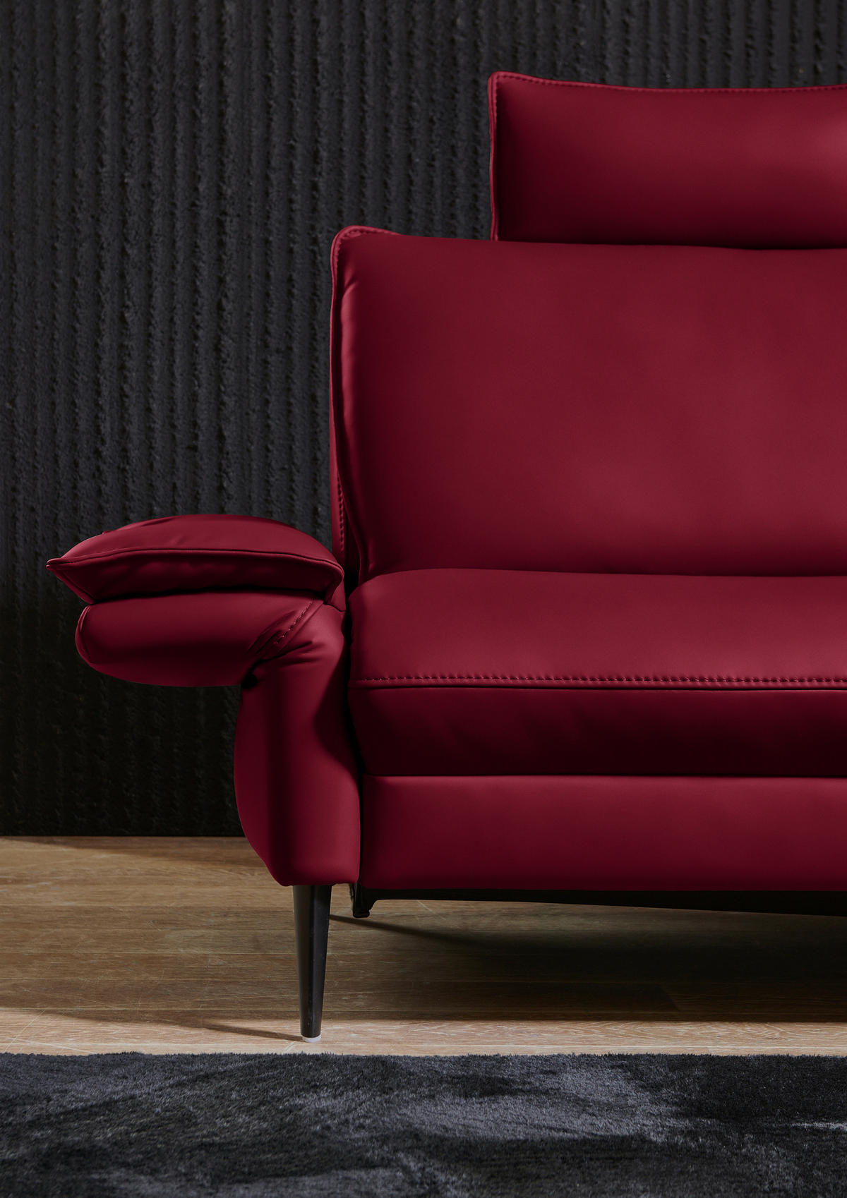 ECKSOFA in Echtleder Rot  334/172 cm  - Rot/Schwarz, Design, Leder/Metall (334/172cm) - Valdera