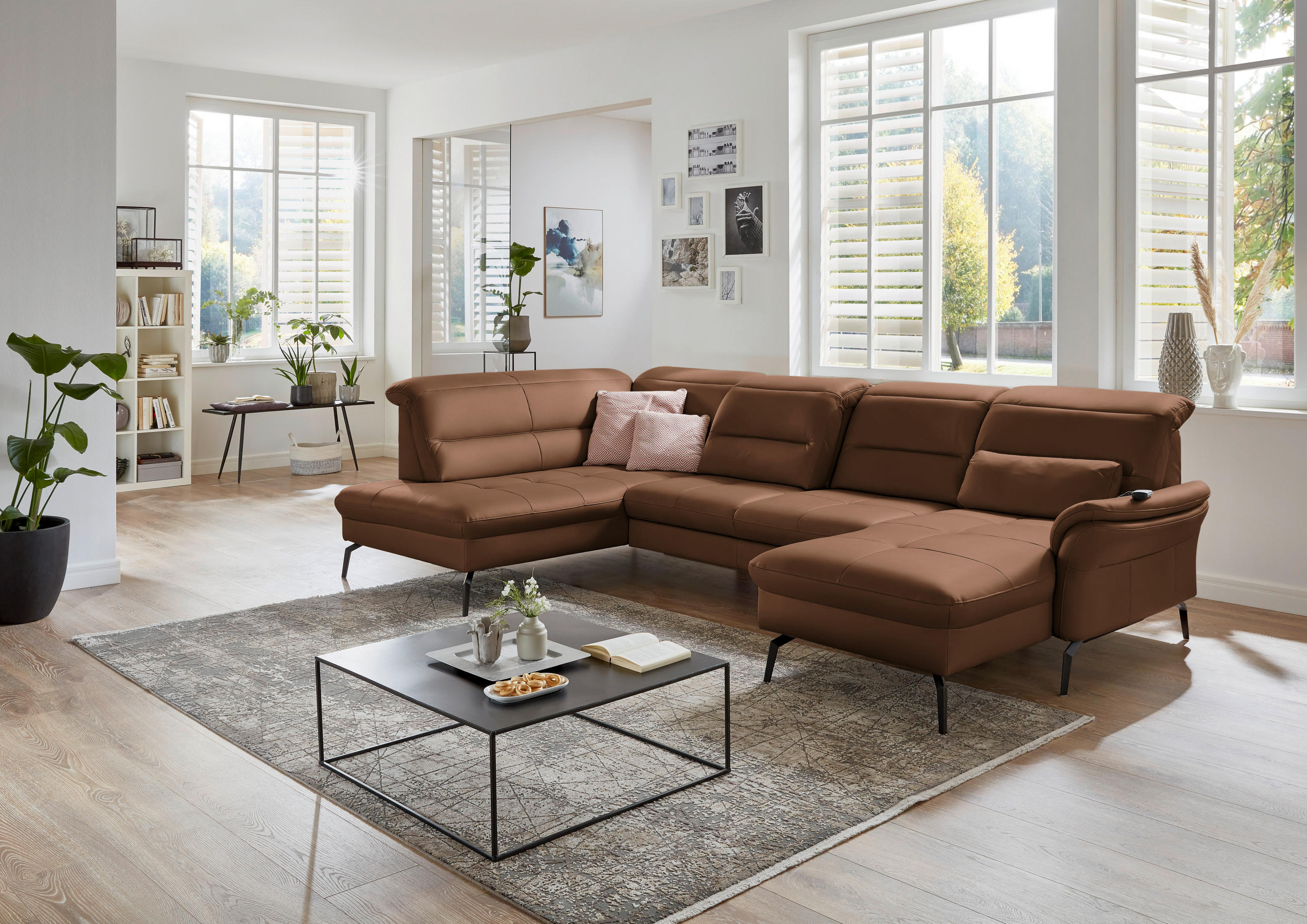 SALON PANORAMIQUE in Echtleder Braun  - Schwarz/Braun, Design, Leder/Metall (206/336/181cm) - Beldomo Speed