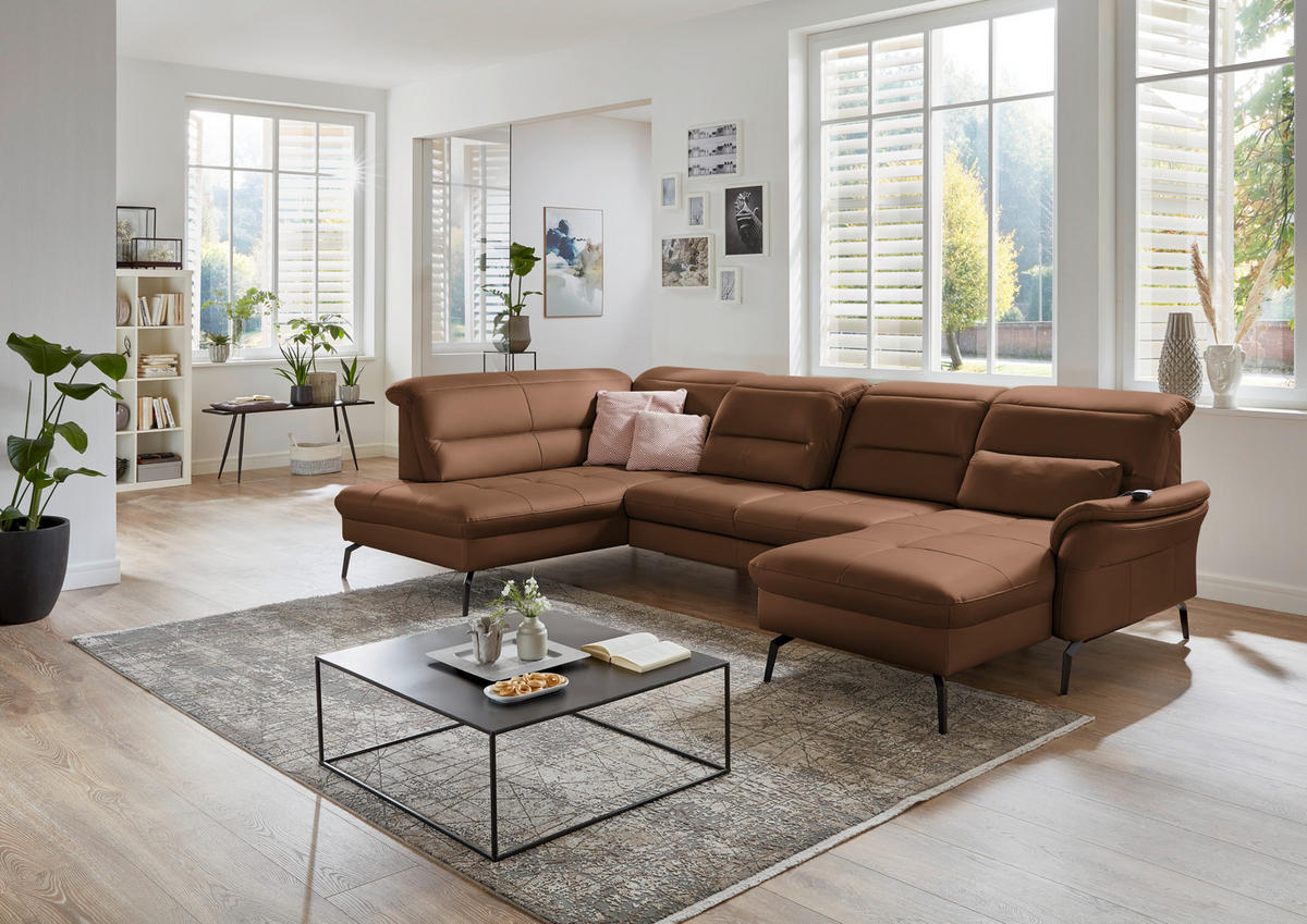 SALON PANORAMIQUE in Echtleder Braun  - Schwarz/Braun, Design, Leder/Metall (206/336/181cm) - Beldomo Speed